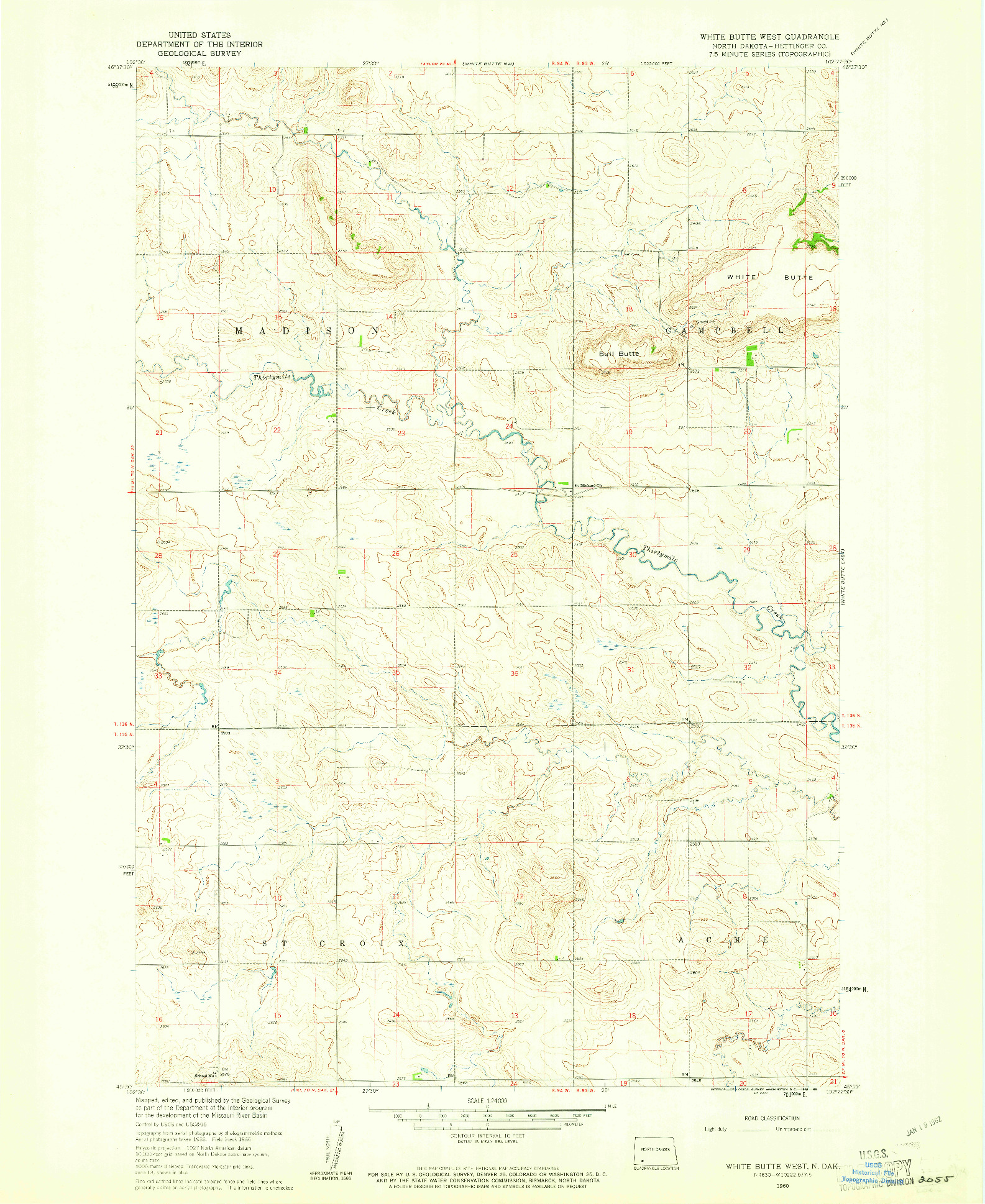 USGS 1:24000-SCALE QUADRANGLE FOR WHITE BUTTE WEST, ND 1960