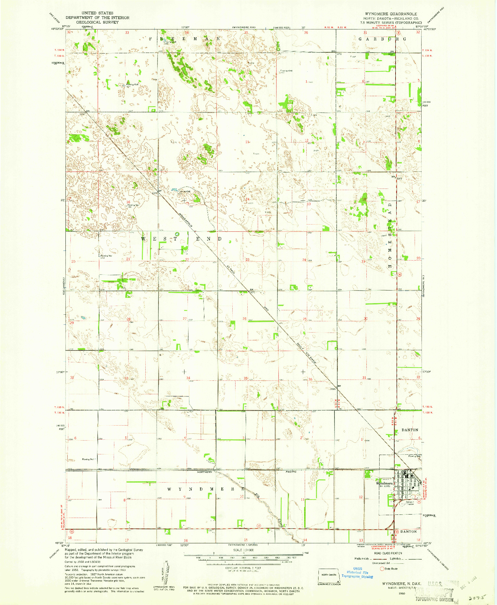 USGS 1:24000-SCALE QUADRANGLE FOR WYNDMERE, ND 1960