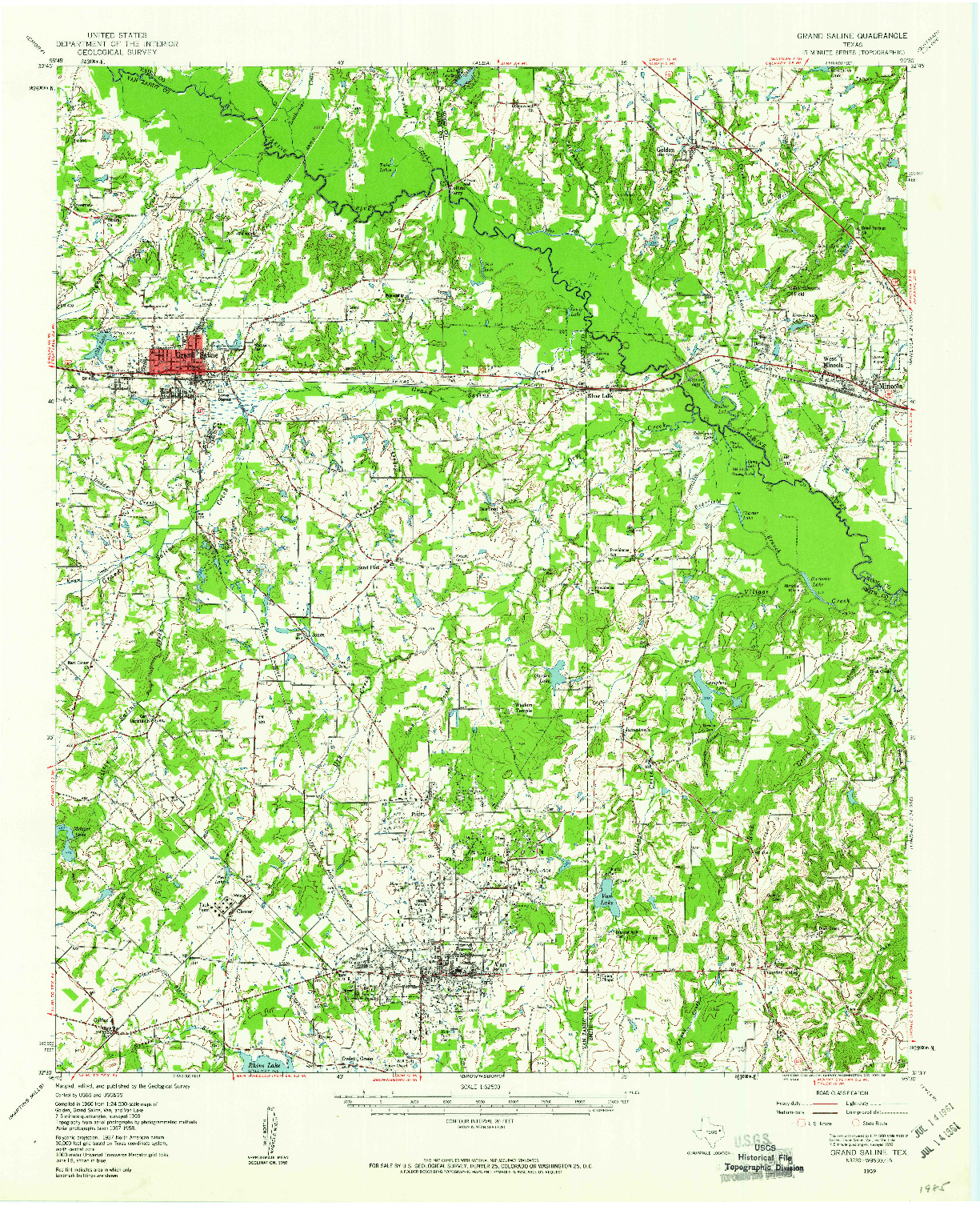 USGS 1:62500-SCALE QUADRANGLE FOR GRAND SALINE, TX 1959