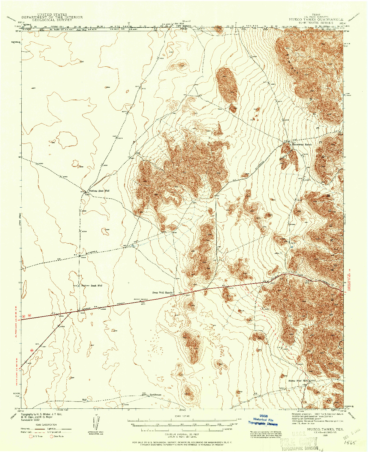 USGS 1:62500-SCALE QUADRANGLE FOR HEUCO TANKS, TX 1939