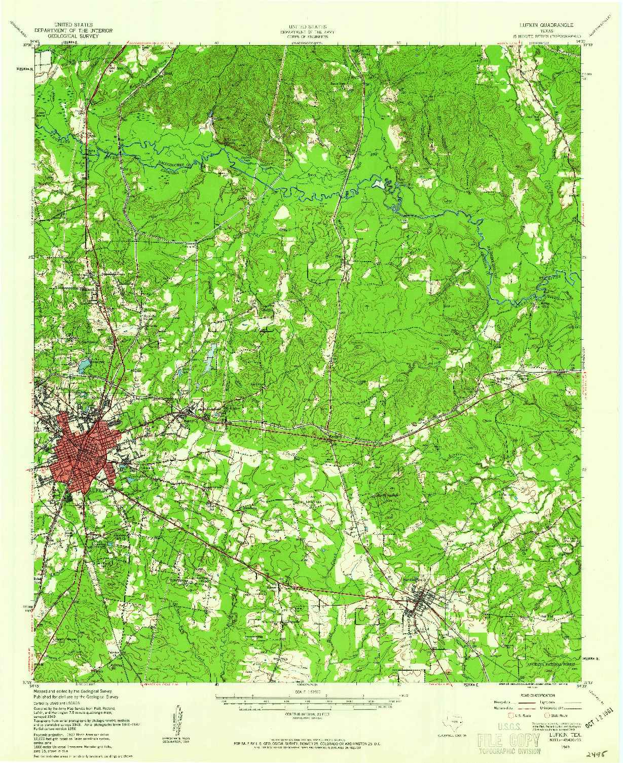 USGS 1:62500-SCALE QUADRANGLE FOR LUFKIN, TX 1949