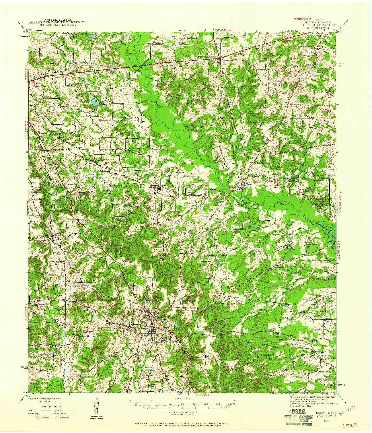 USGS 1:62500-SCALE QUADRANGLE FOR RUSK, TX 1943