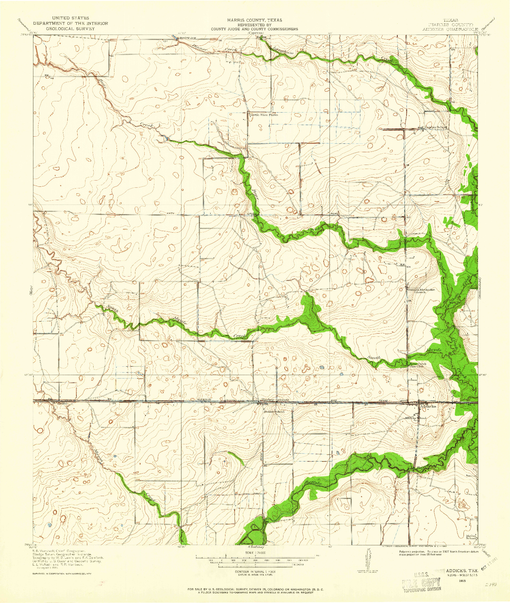 USGS 1:24000-SCALE QUADRANGLE FOR ADDICKS, TX 1915