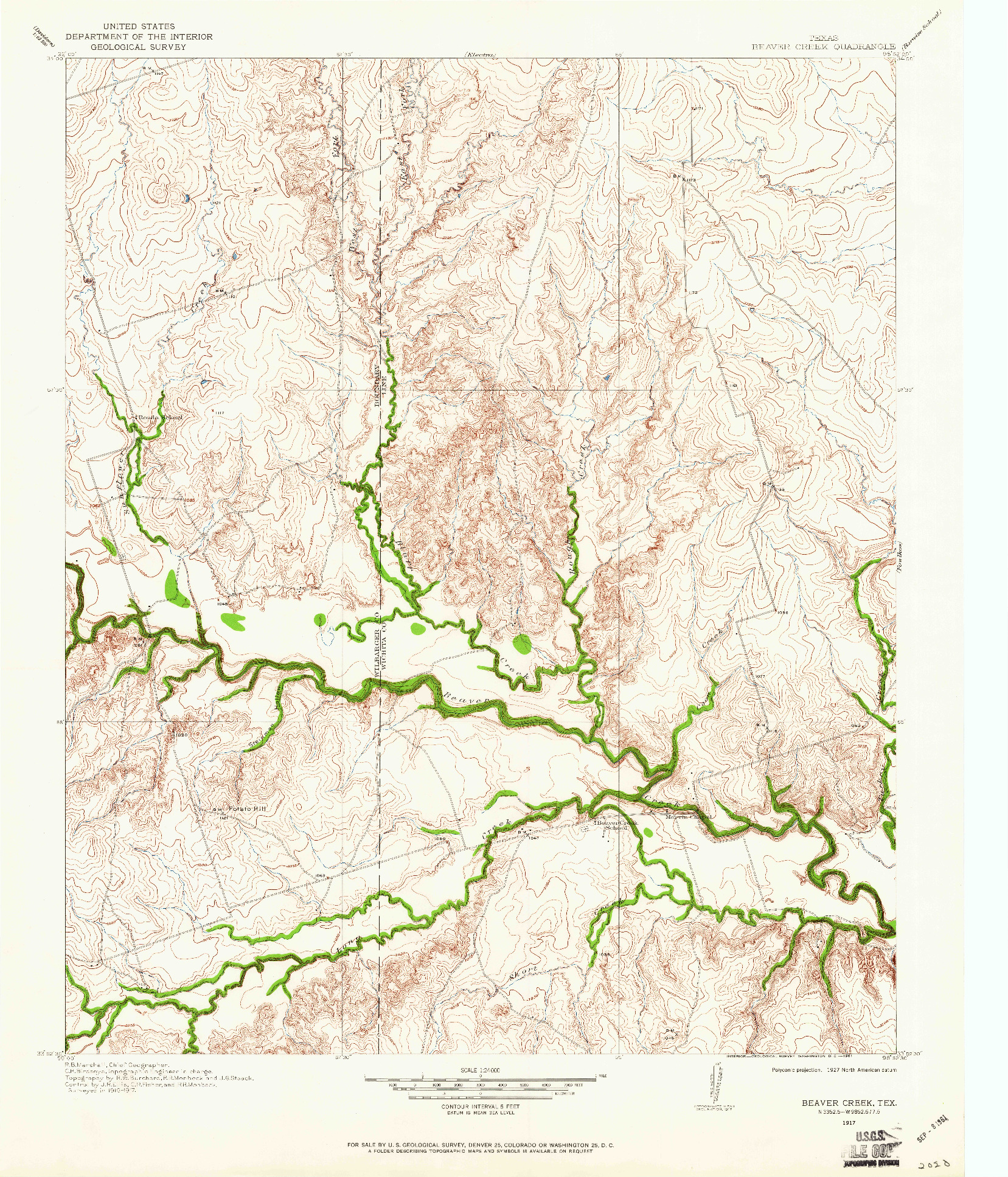 USGS 1:24000-SCALE QUADRANGLE FOR BEAVER CREEK, TX 1917