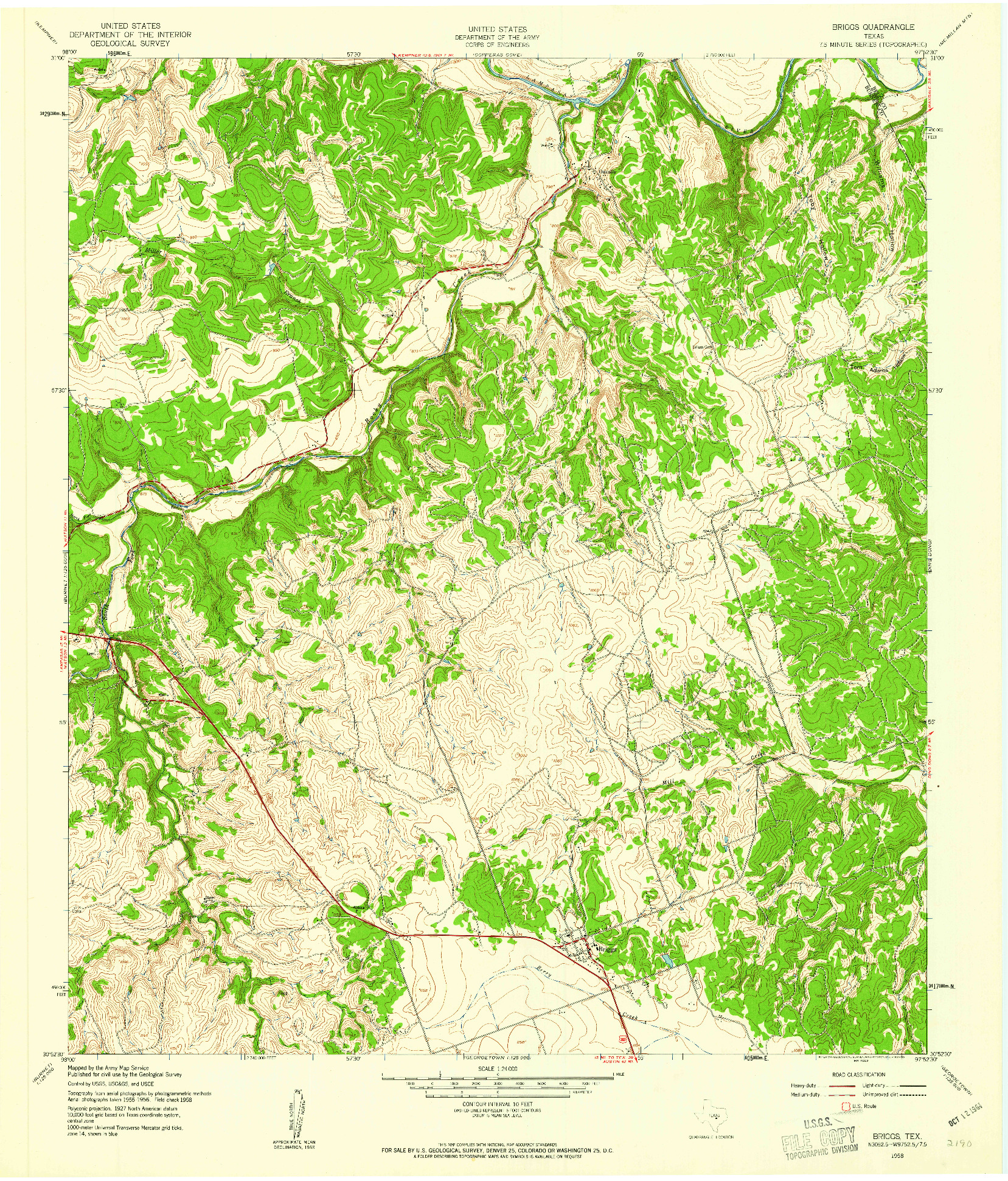 USGS 1:24000-SCALE QUADRANGLE FOR BRIGGS, TX 1958