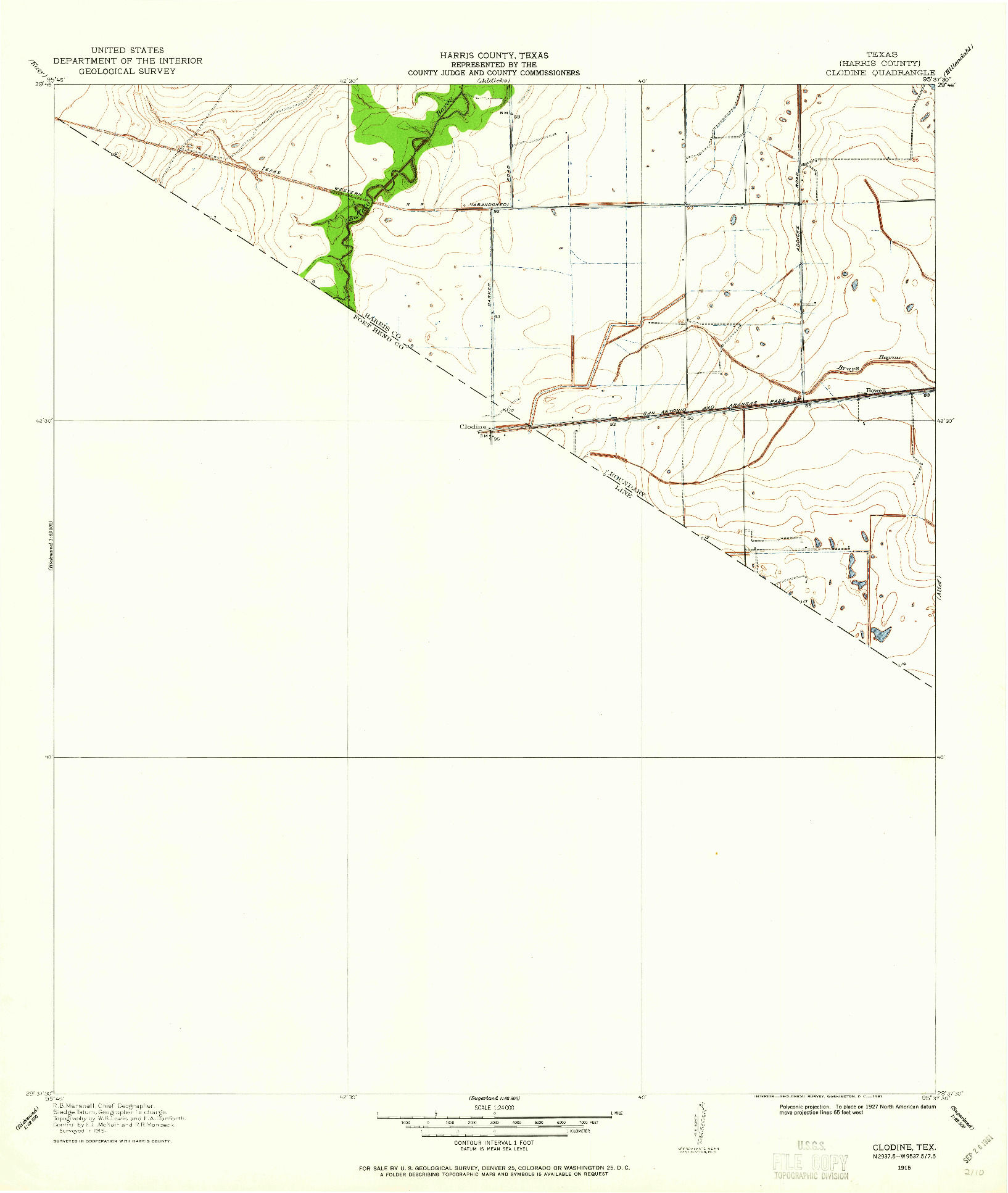 USGS 1:24000-SCALE QUADRANGLE FOR CLODINE, TX 1915