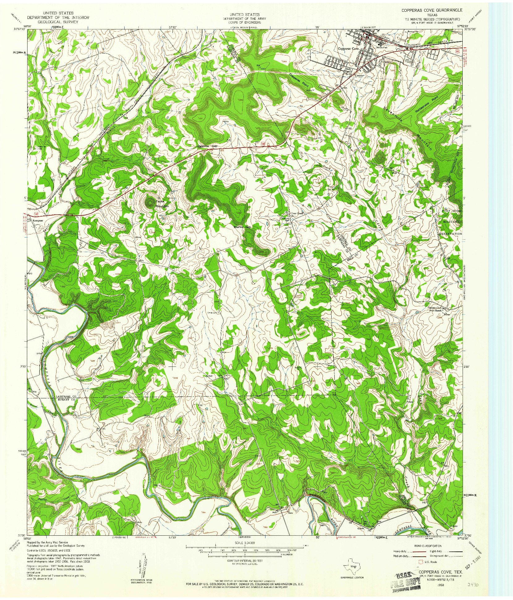 USGS 1:24000-SCALE QUADRANGLE FOR COPPERAS COVE, TX 1958