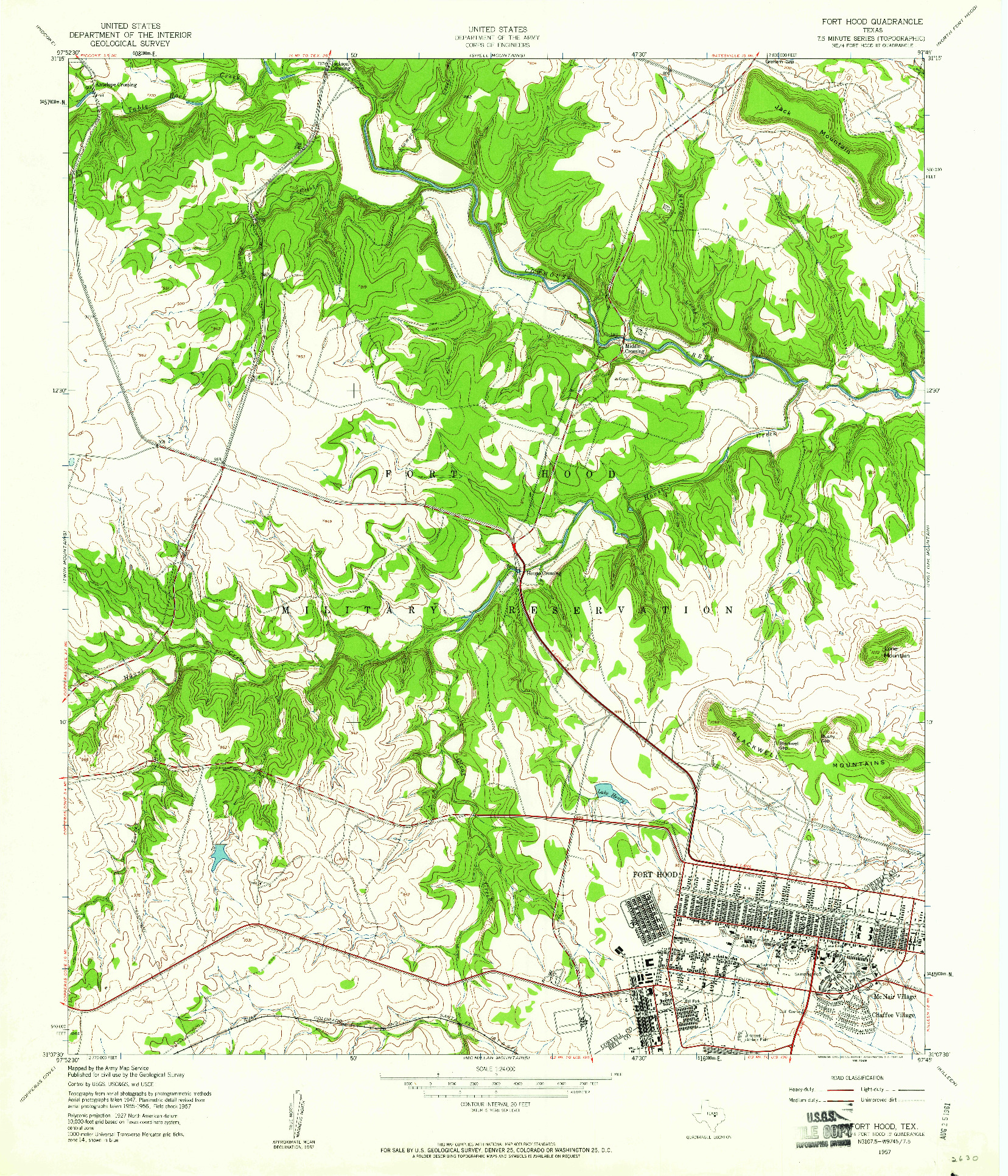 USGS 1:24000-SCALE QUADRANGLE FOR FORT HOOD, TX 1957