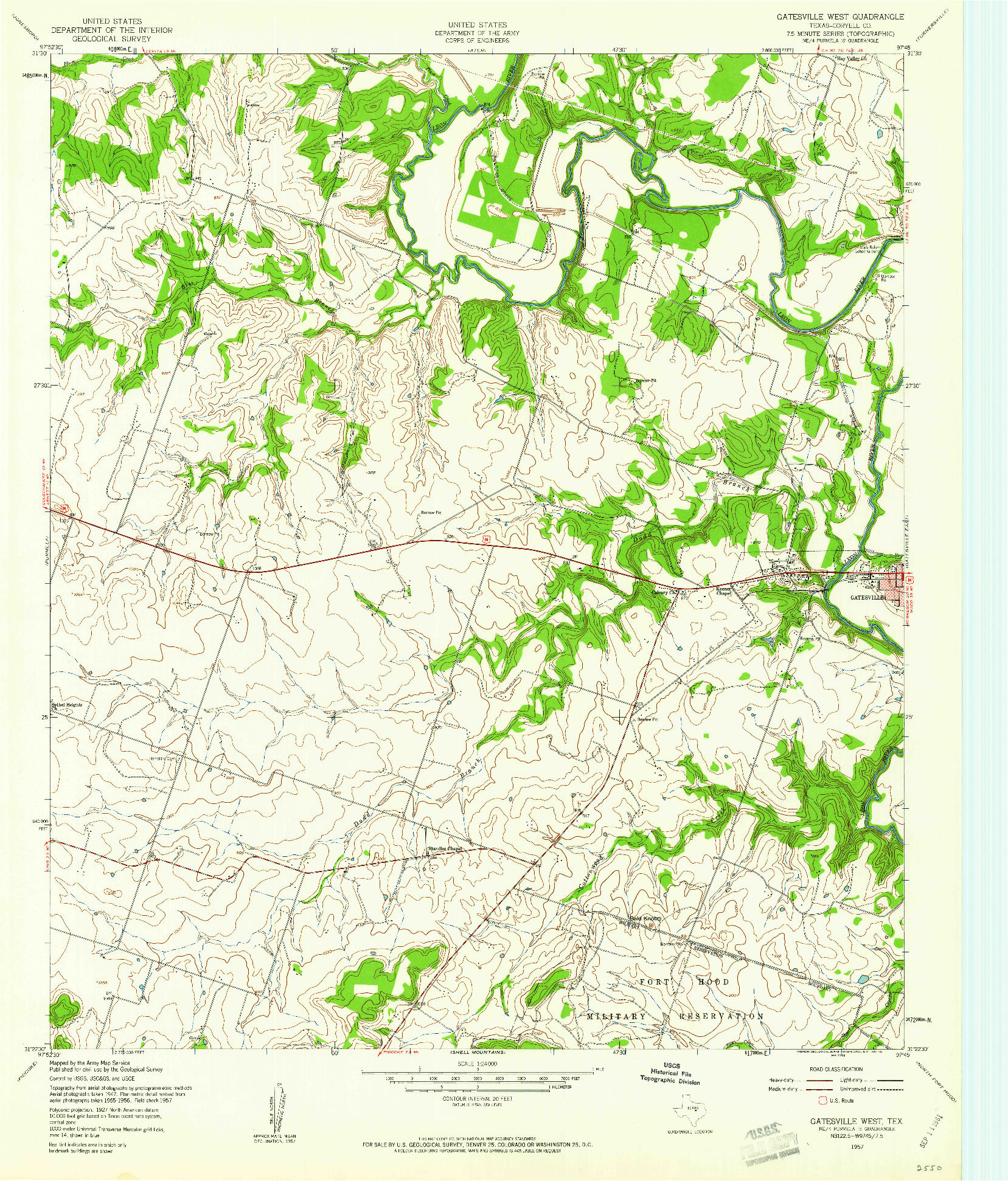 USGS 1:24000-SCALE QUADRANGLE FOR GATESVILLE WEST, TX 1957