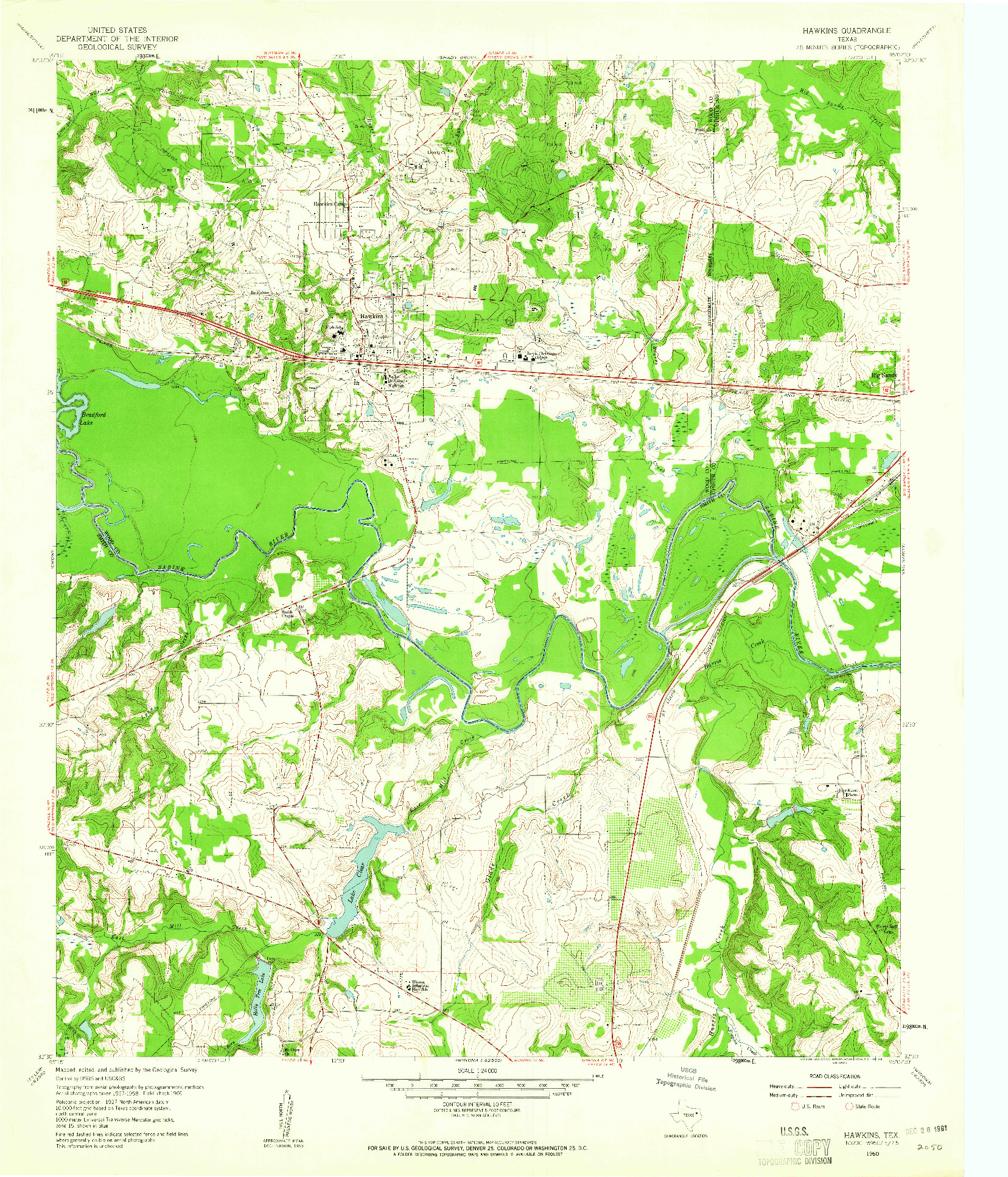 USGS 1:24000-SCALE QUADRANGLE FOR HAWKINS, TX 1960