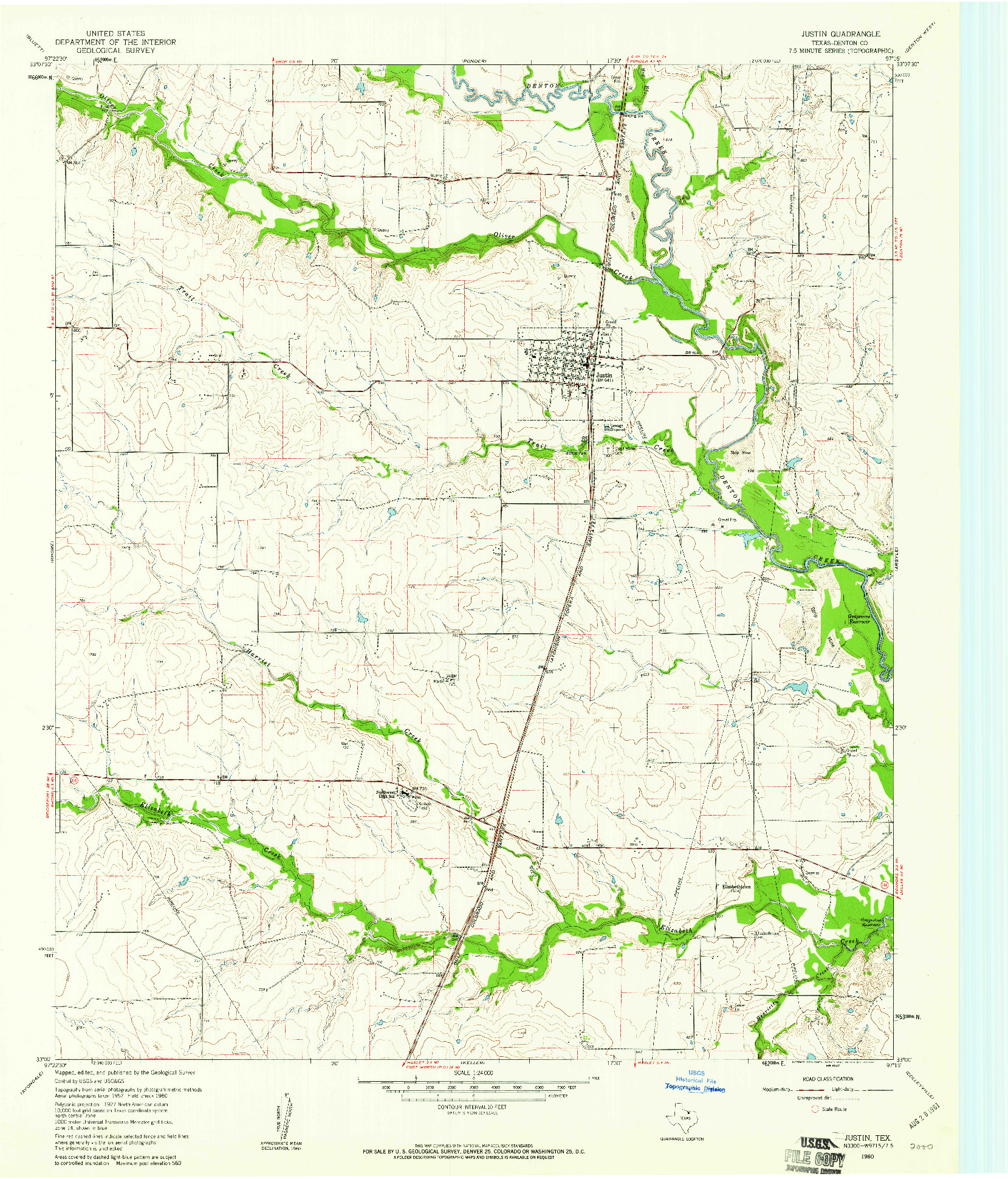 USGS 1:24000-SCALE QUADRANGLE FOR JUSTIN, TX 1960