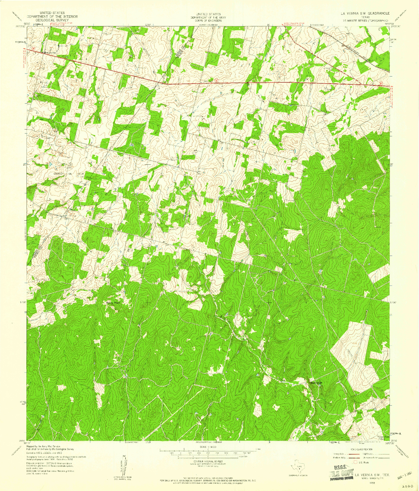 USGS 1:24000-SCALE QUADRANGLE FOR LA VERNIA SW, TX 1958