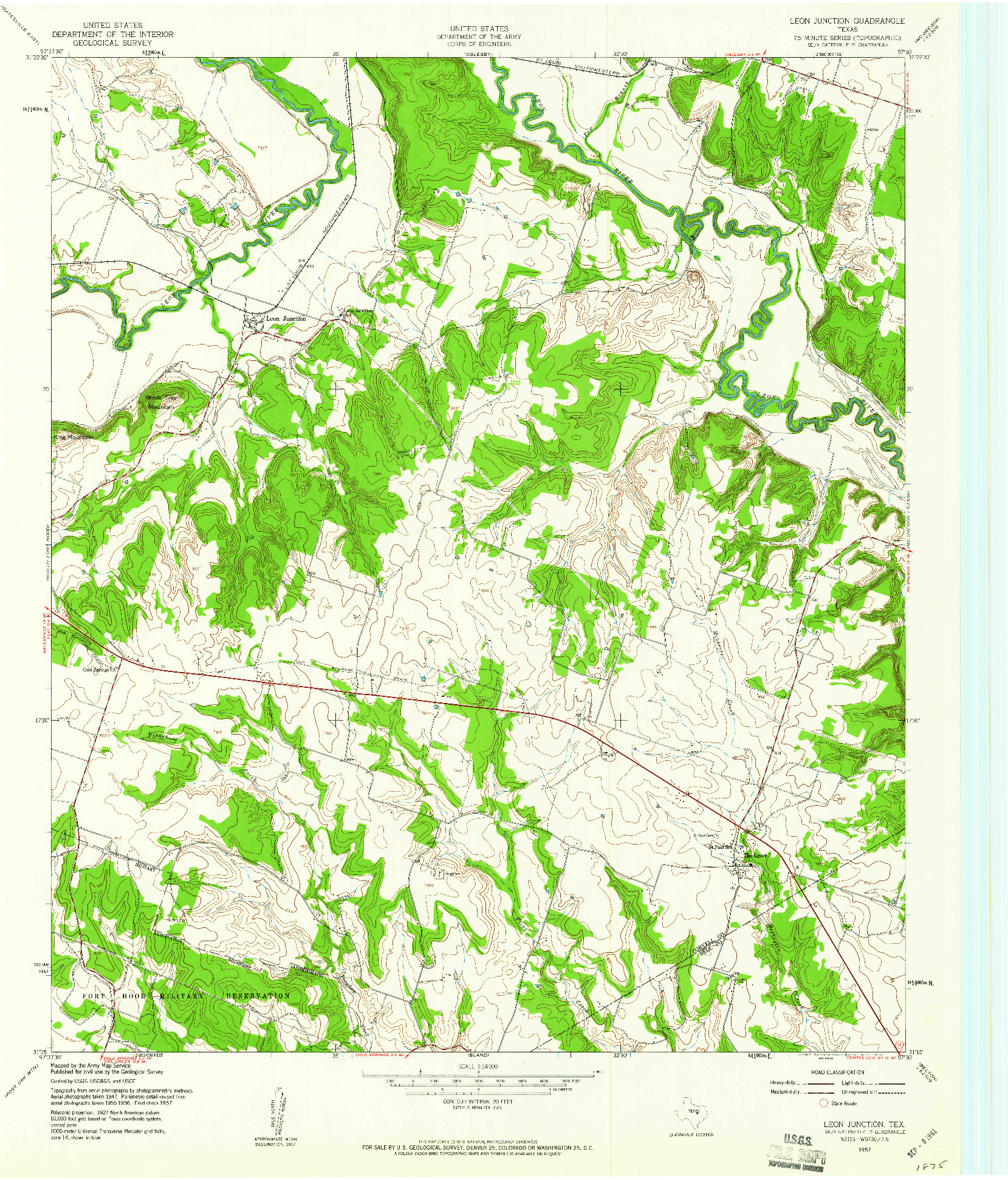 USGS 1:24000-SCALE QUADRANGLE FOR LEON JUNCTION, TX 1957