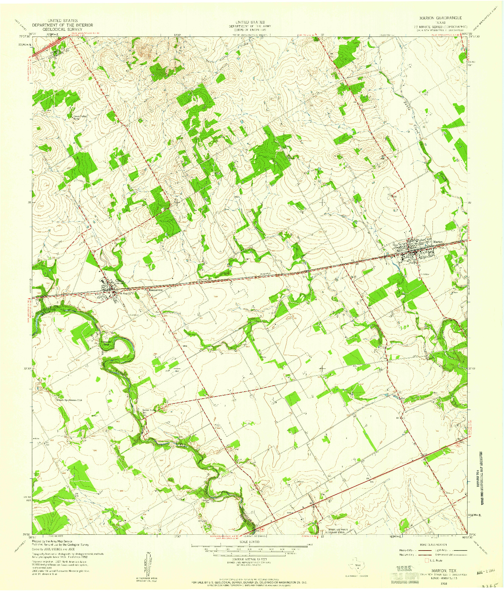 USGS 1:24000-SCALE QUADRANGLE FOR MARION, TX 1958