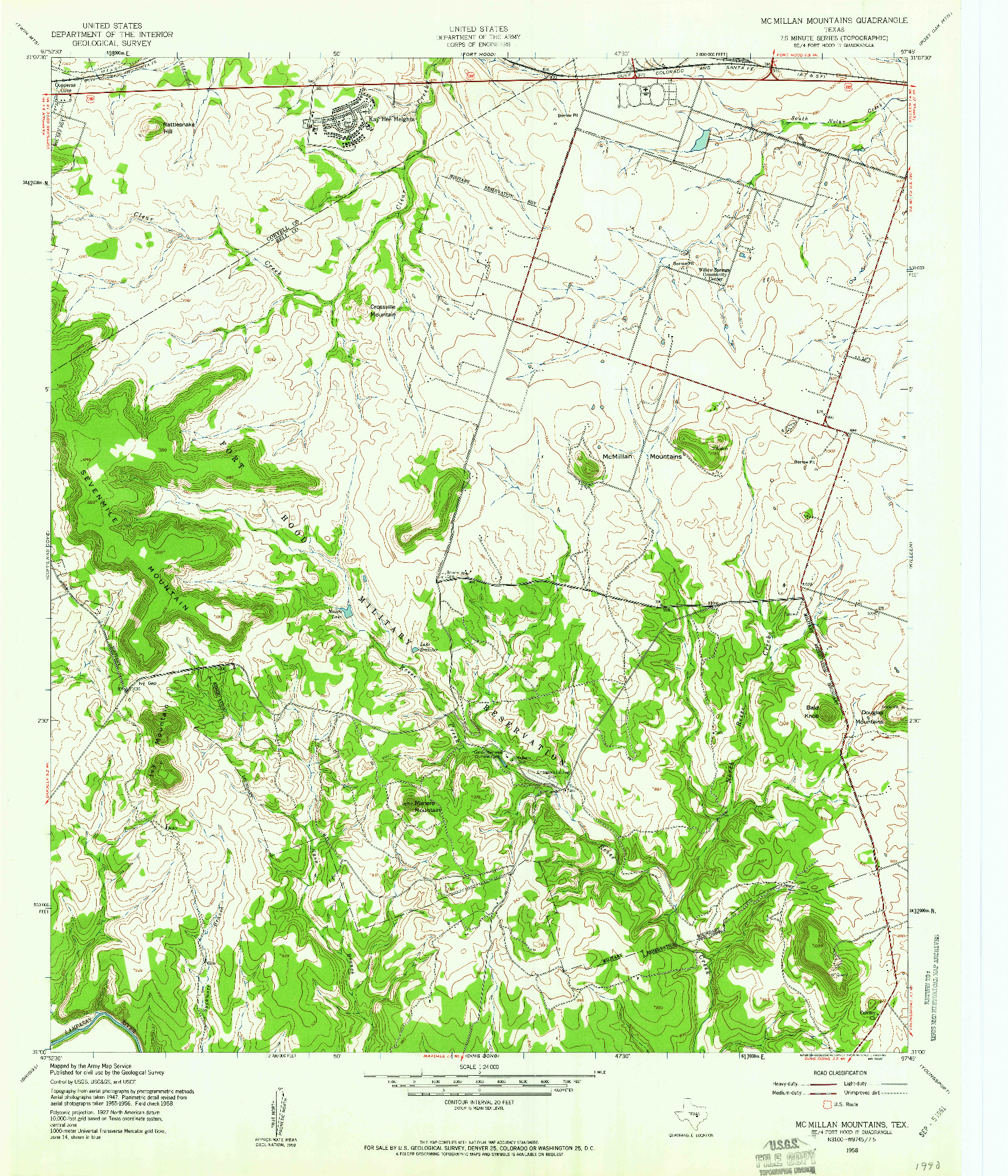 USGS 1:24000-SCALE QUADRANGLE FOR MCMILLAN MOUNTAINS, TX 1958