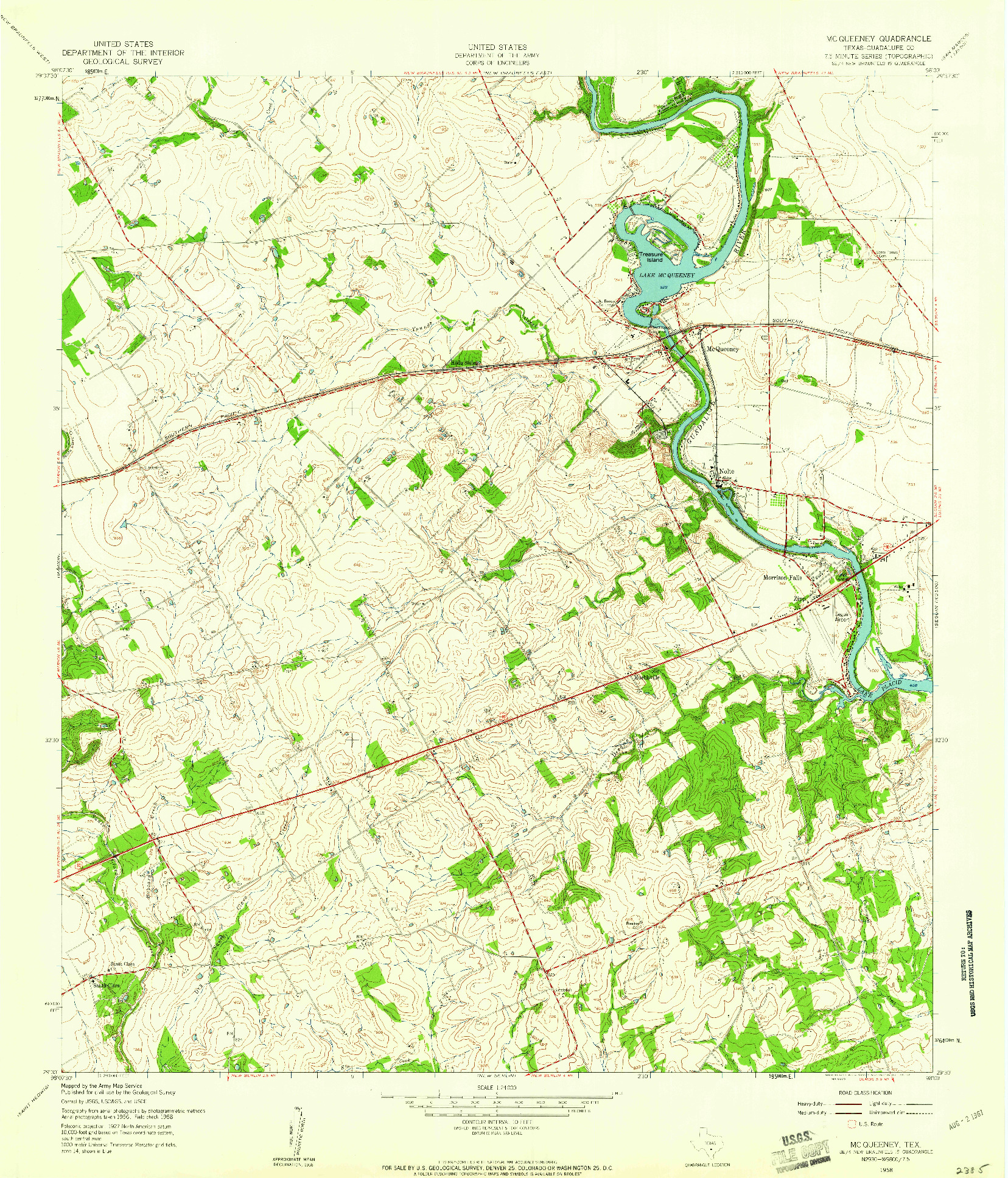 USGS 1:24000-SCALE QUADRANGLE FOR MCQUEENEY, TX 1958