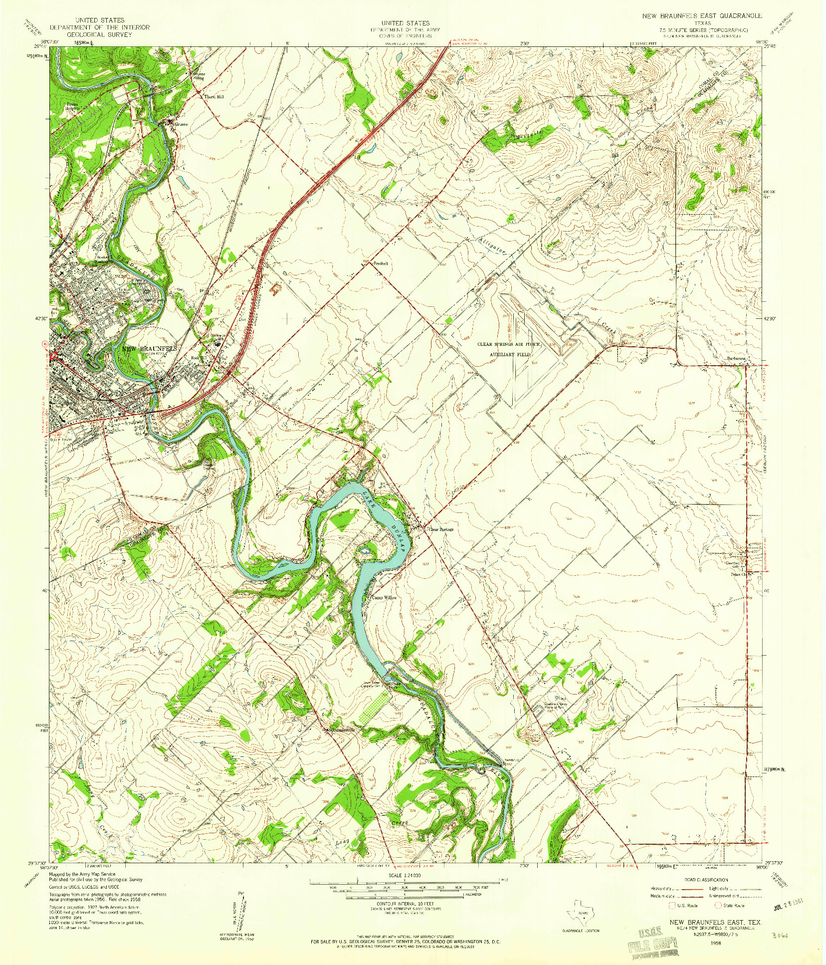 USGS 1:24000-SCALE QUADRANGLE FOR NEW BRAUNFELS EAST, TX 1958