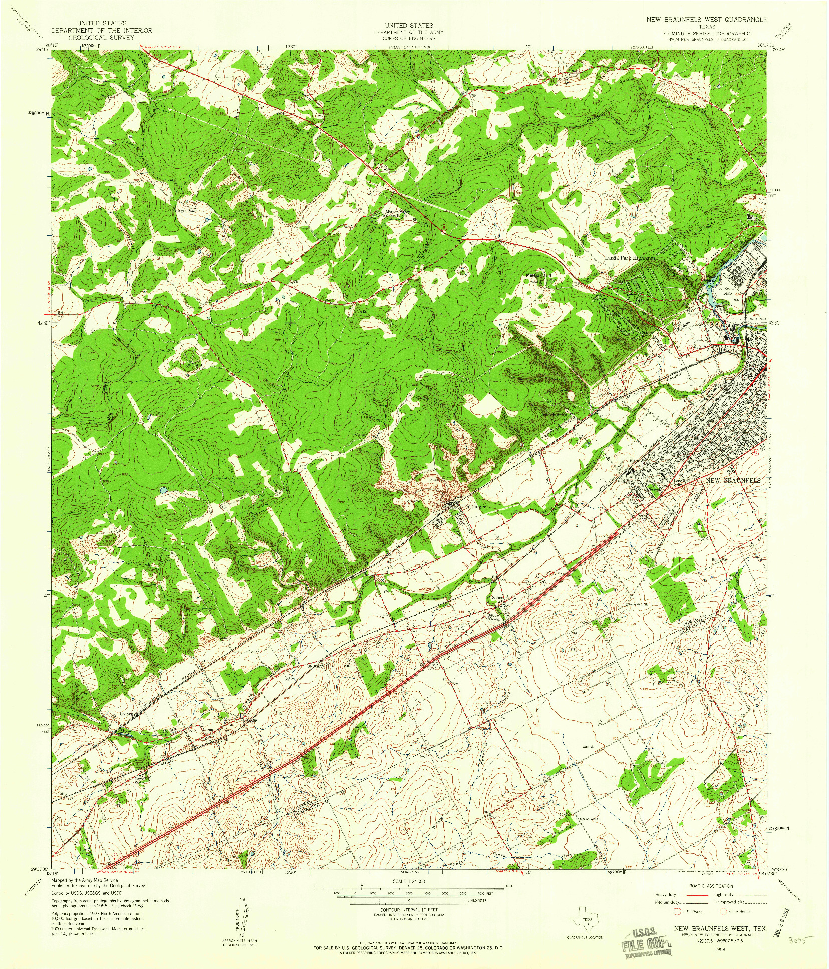 USGS 1:24000-SCALE QUADRANGLE FOR NEW BRAUNFELS WEST, TX 1958
