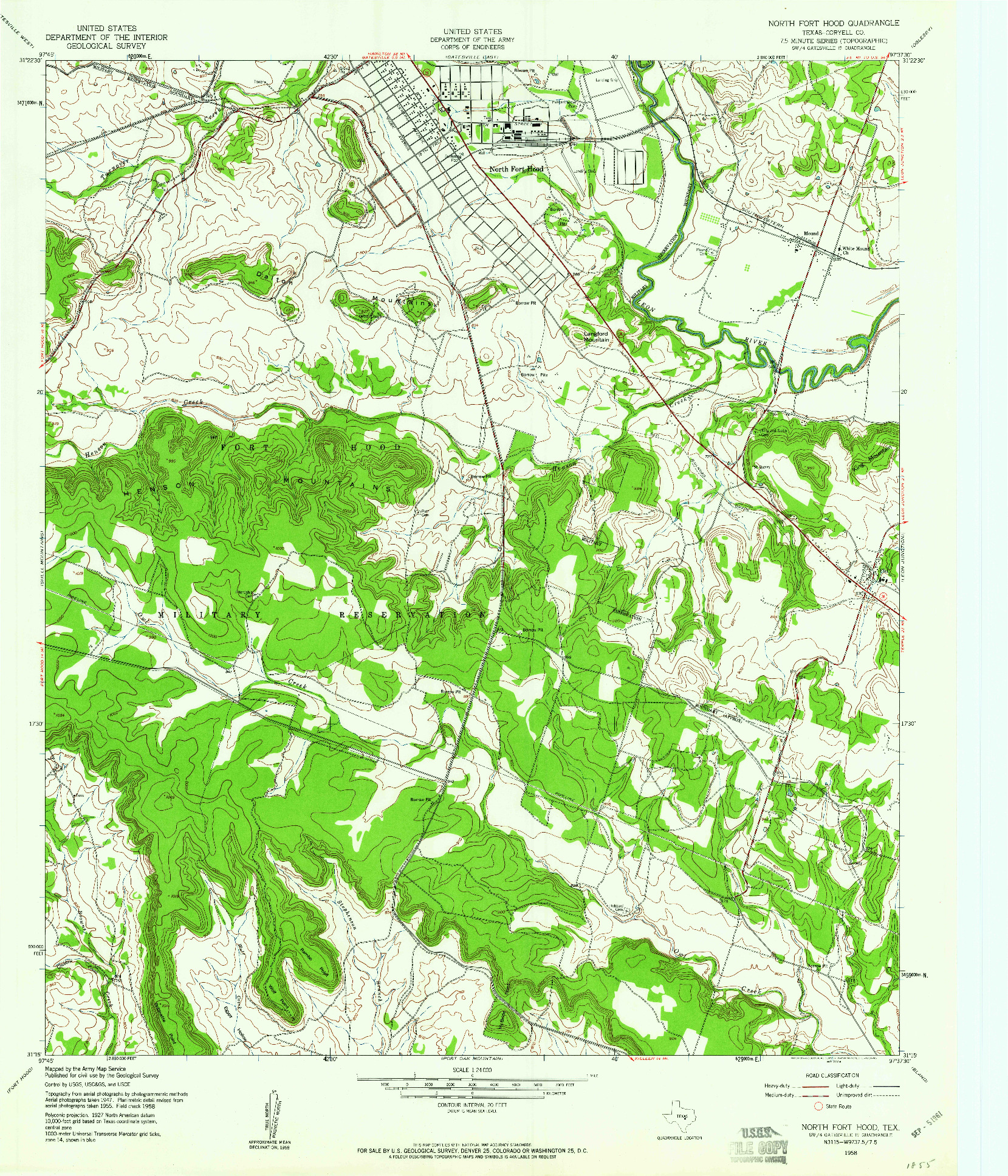USGS 1:24000-SCALE QUADRANGLE FOR NORTH FORT HOOD, TX 1958