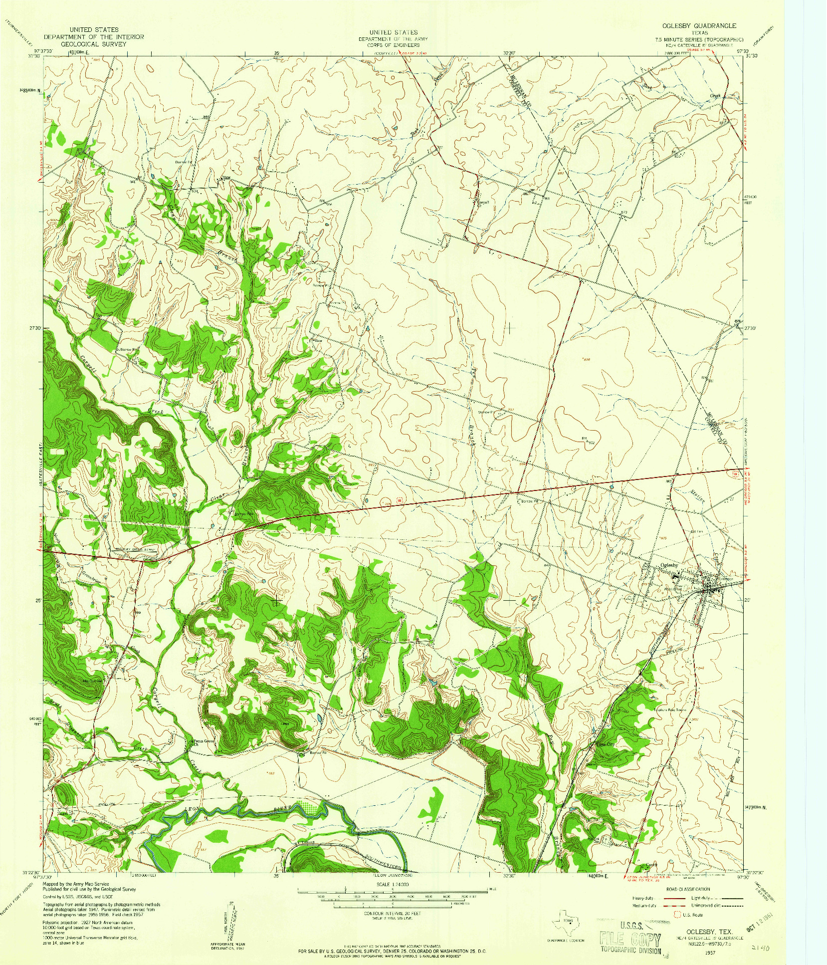 USGS 1:24000-SCALE QUADRANGLE FOR OGLESBY, TX 1957