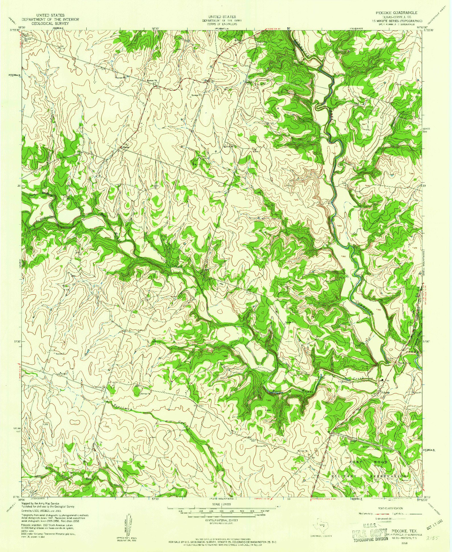 USGS 1:24000-SCALE QUADRANGLE FOR PIDCOKE, TX 1958