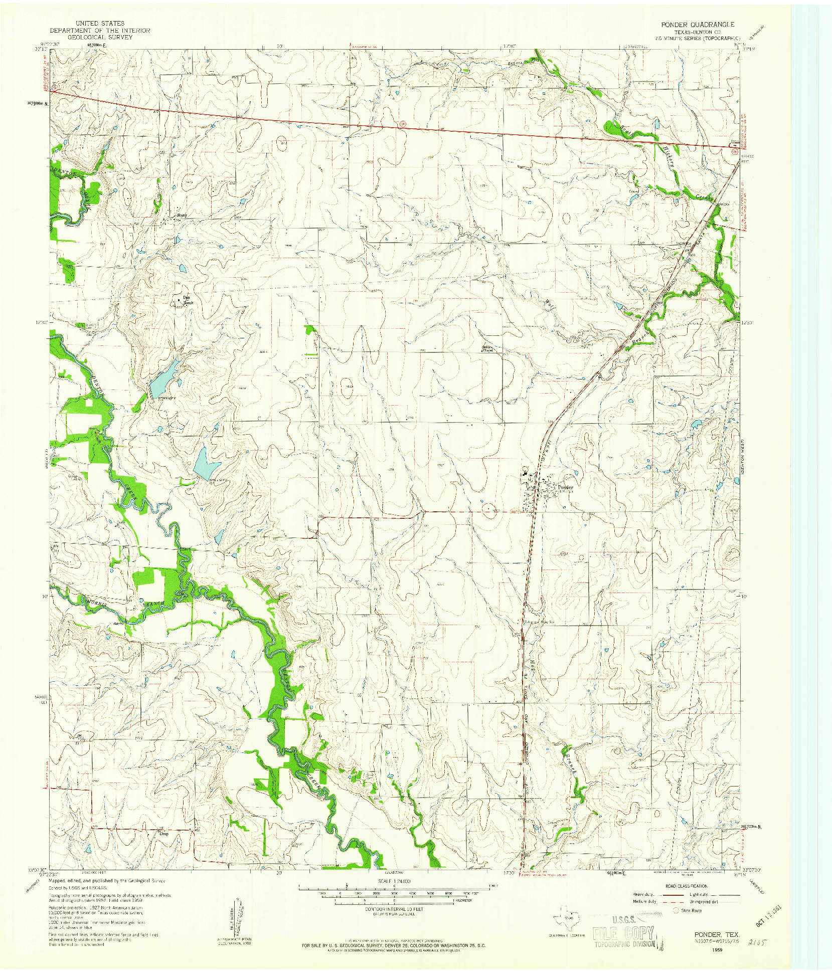 USGS 1:24000-SCALE QUADRANGLE FOR PONDER, TX 1959