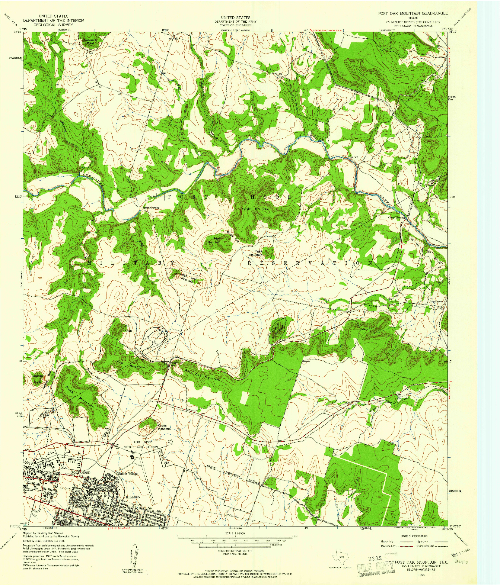 USGS 1:24000-SCALE QUADRANGLE FOR POST OAK MOUNTAIN, TX 1958