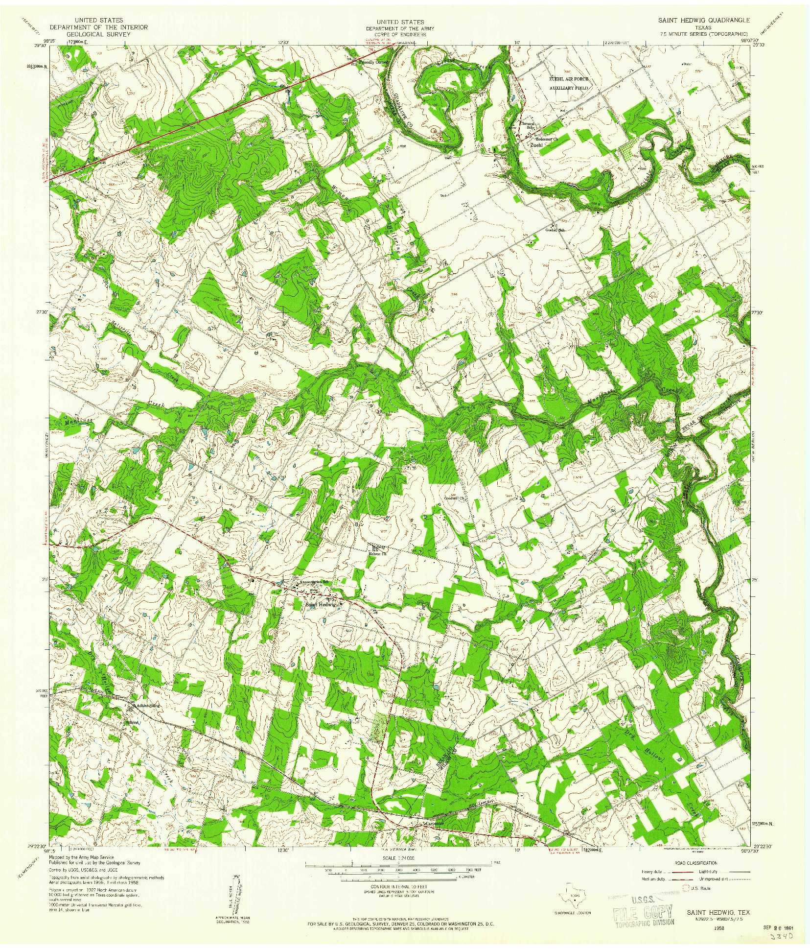 USGS 1:24000-SCALE QUADRANGLE FOR SAINT HEDWIG, TX 1958