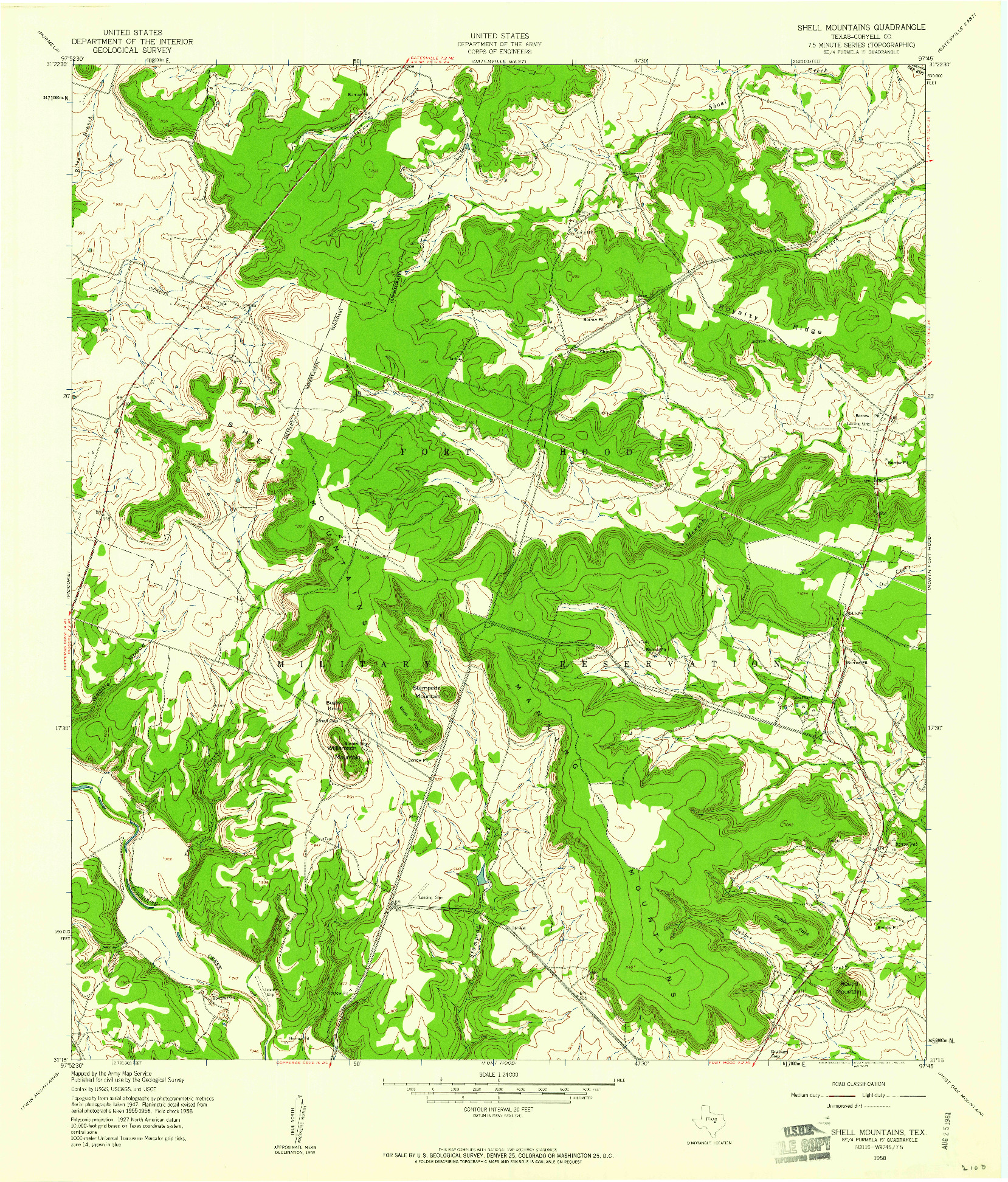 USGS 1:24000-SCALE QUADRANGLE FOR SHELL MOUNTAINS, TX 1958