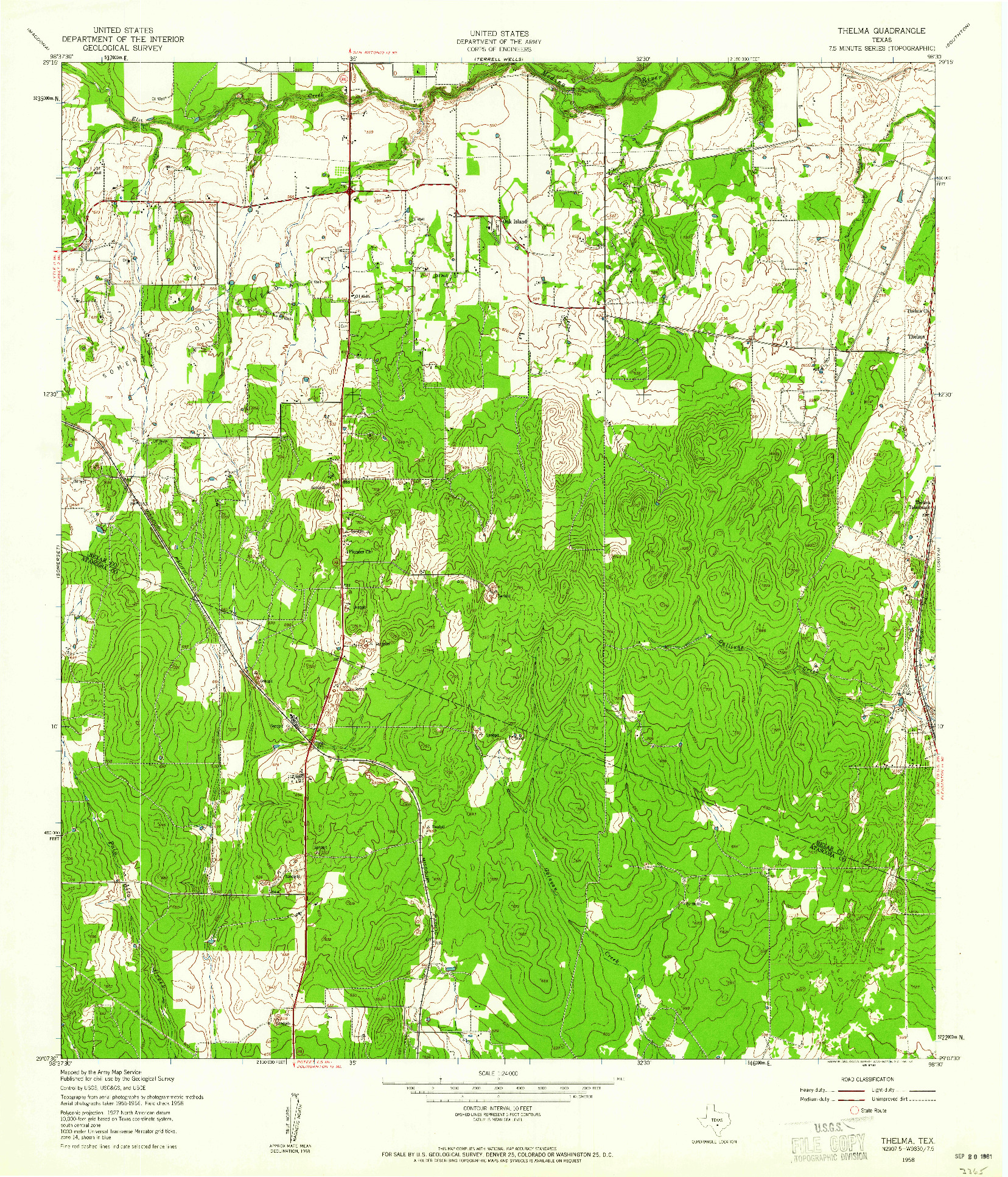 USGS 1:24000-SCALE QUADRANGLE FOR THELMA, TX 1958