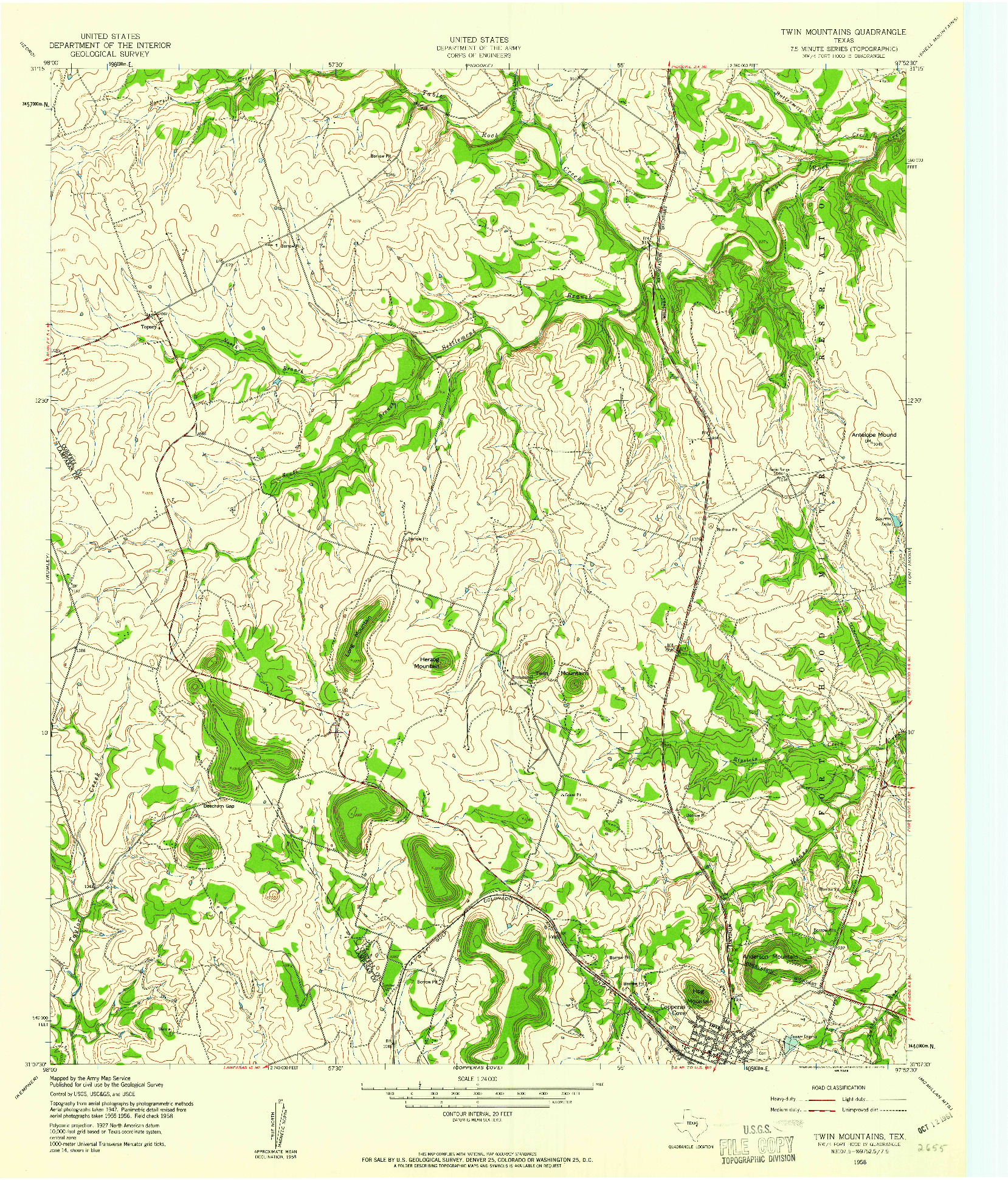 USGS 1:24000-SCALE QUADRANGLE FOR TWIN MOUTAINS, TX 1958