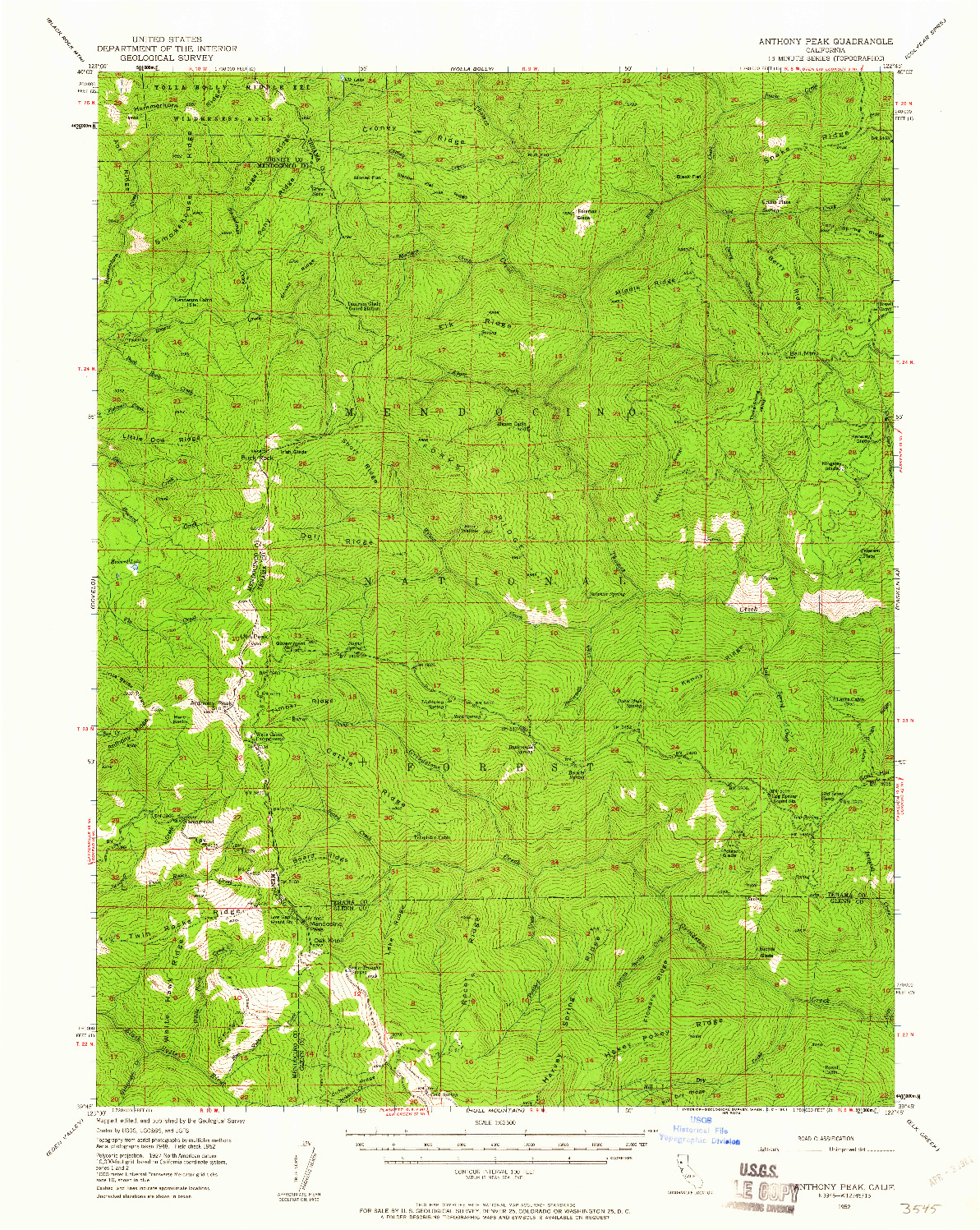 USGS 1:62500-SCALE QUADRANGLE FOR ANTHONY PEAK, CA 1952