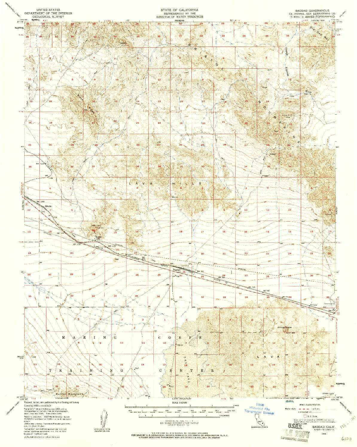 USGS 1:62500-SCALE QUADRANGLE FOR BAGDAD, CA 1956