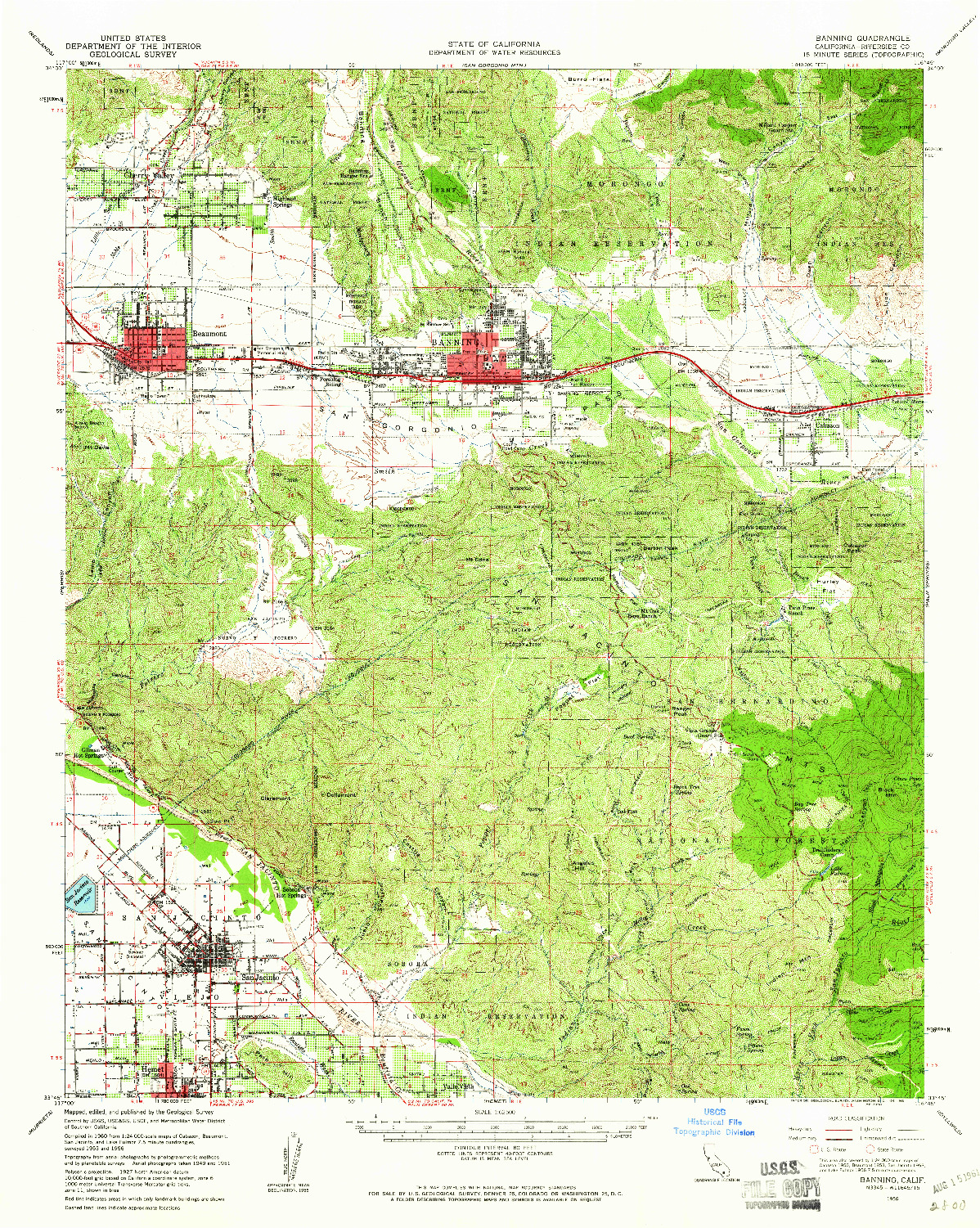 USGS 1:62500-SCALE QUADRANGLE FOR BANNING, CA 1956