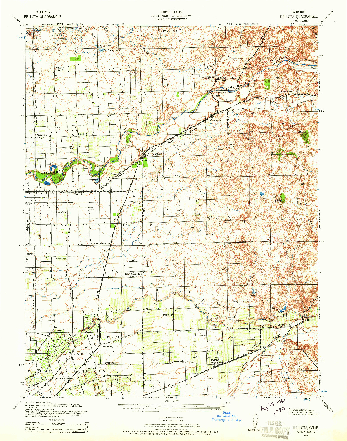USGS 1:62500-SCALE QUADRANGLE FOR BELLOTA, CA 1939