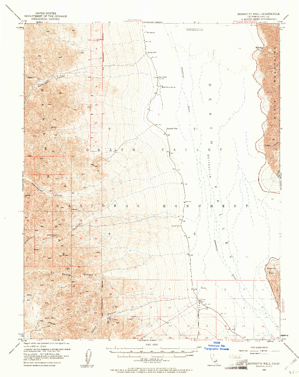 USGS 1:62500-SCALE QUADRANGLE FOR BENNETTS WELL, CA 1952