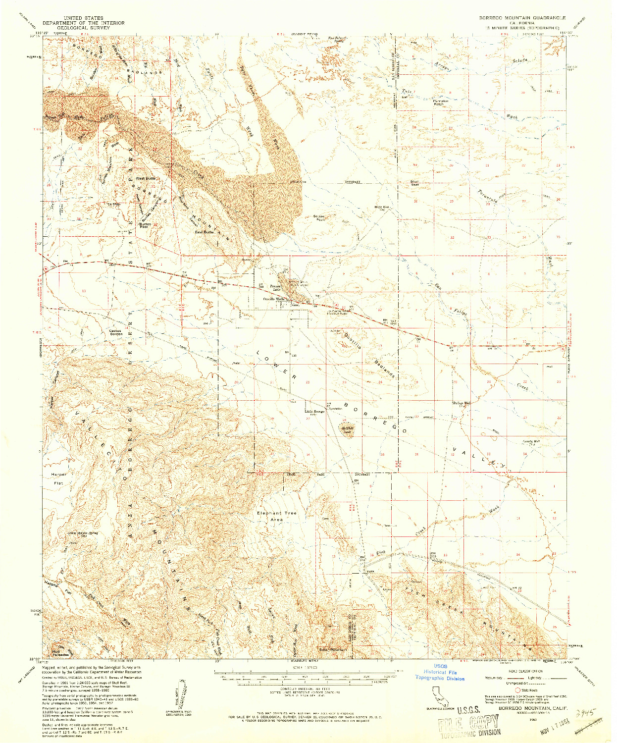 USGS 1:62500-SCALE QUADRANGLE FOR BORREGO MOUNTAIN, CA 1960