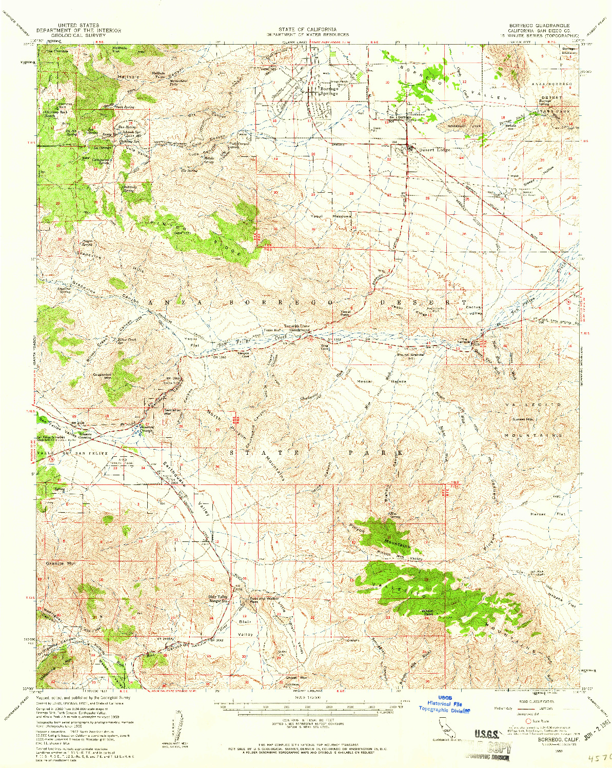 USGS 1:62500-SCALE QUADRANGLE FOR BORREGO, CA 1959