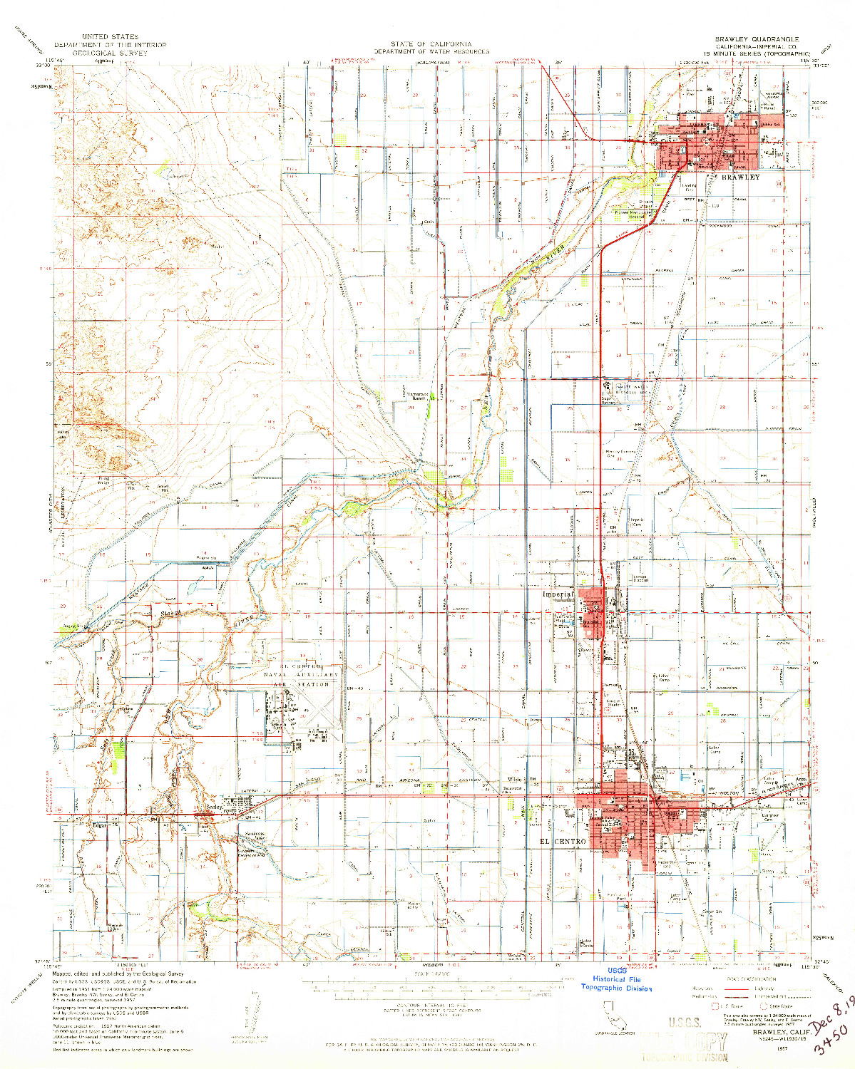 USGS 1:62500-SCALE QUADRANGLE FOR BRAWLEY, CA 1957