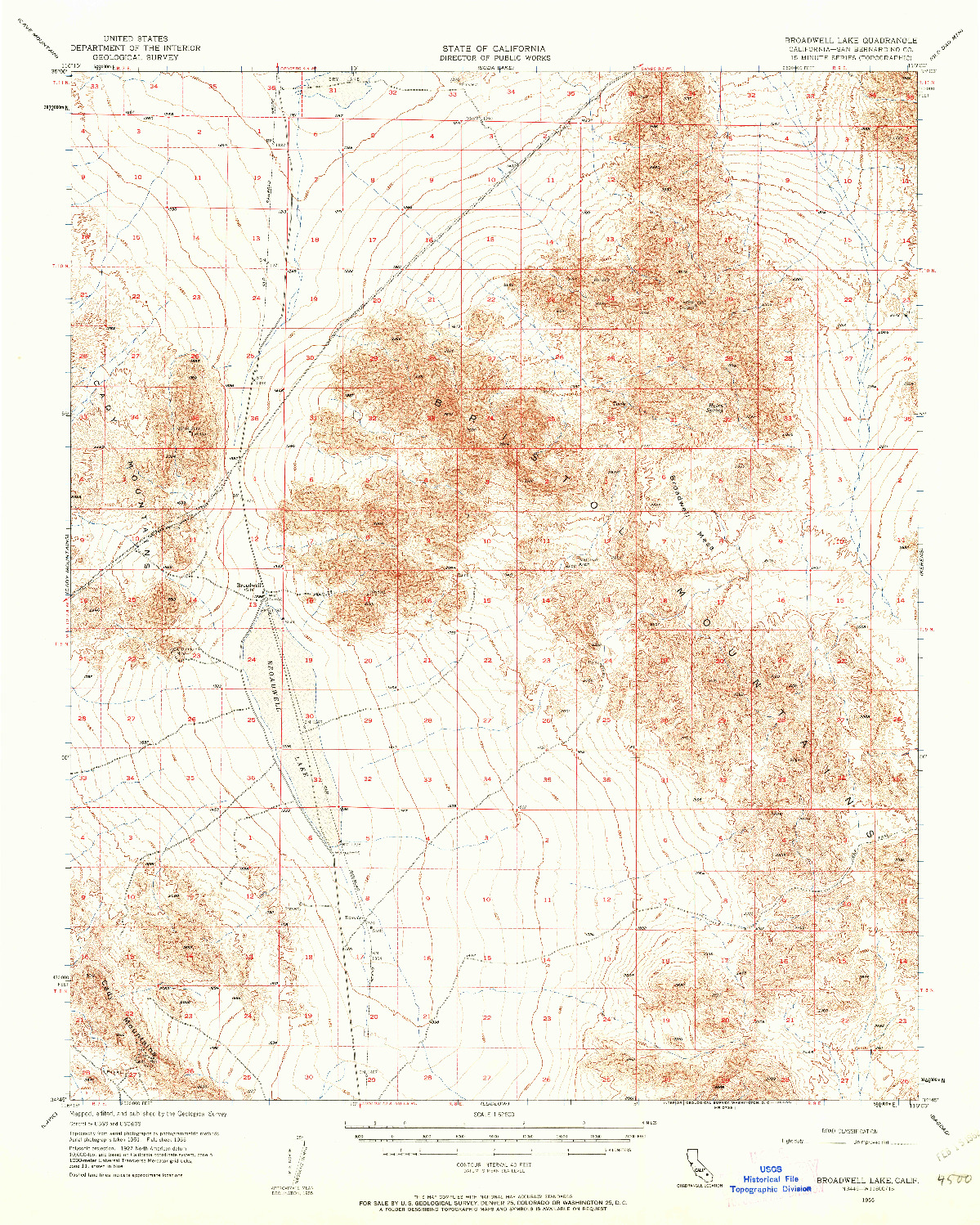 USGS 1:62500-SCALE QUADRANGLE FOR BROADWELL LAKE, CA 1955