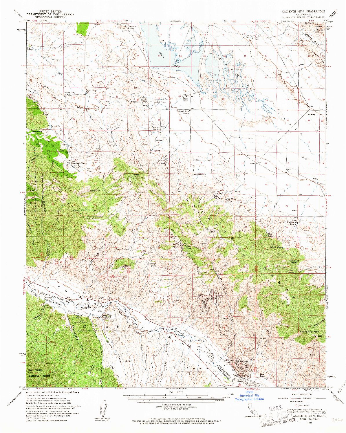 USGS 1:62500-SCALE QUADRANGLE FOR CALIENTE MOUNTAIN, CA 1959
