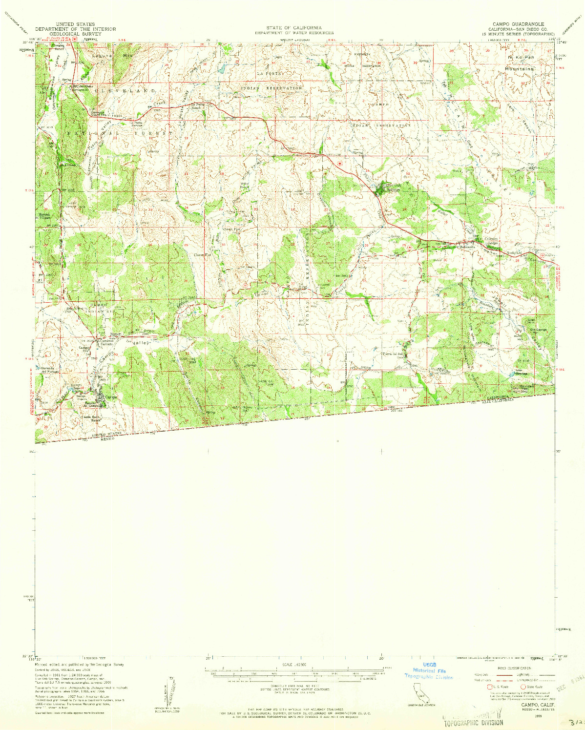 USGS 1:62500-SCALE QUADRANGLE FOR CAMPO, CA 1959