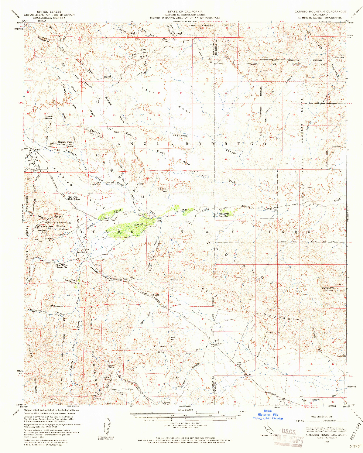 USGS 1:62500-SCALE QUADRANGLE FOR CARRIZO MOUNTAIN, CA 1959