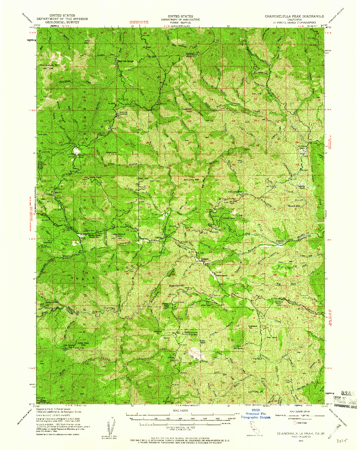 USGS 1:62500-SCALE QUADRANGLE FOR CHANCHELULLA PEAK, CA 1951