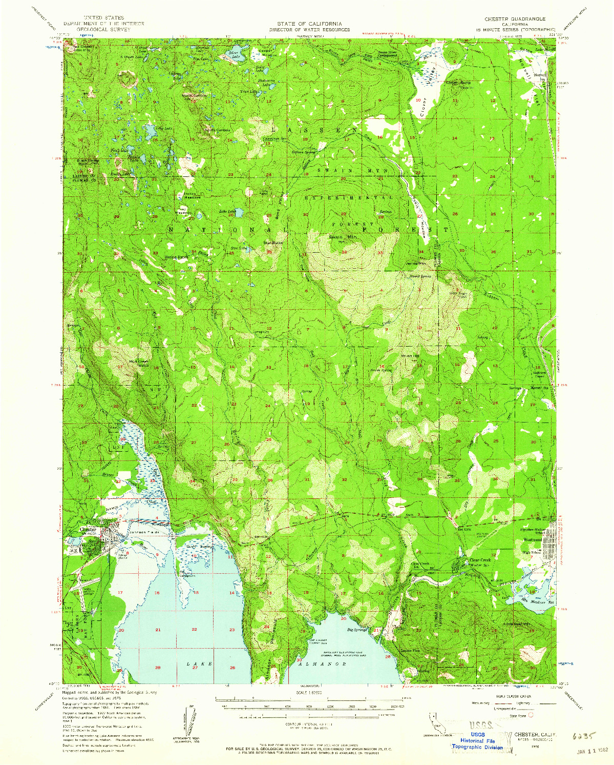 USGS 1:62500-SCALE QUADRANGLE FOR CHESTER, CA 1956