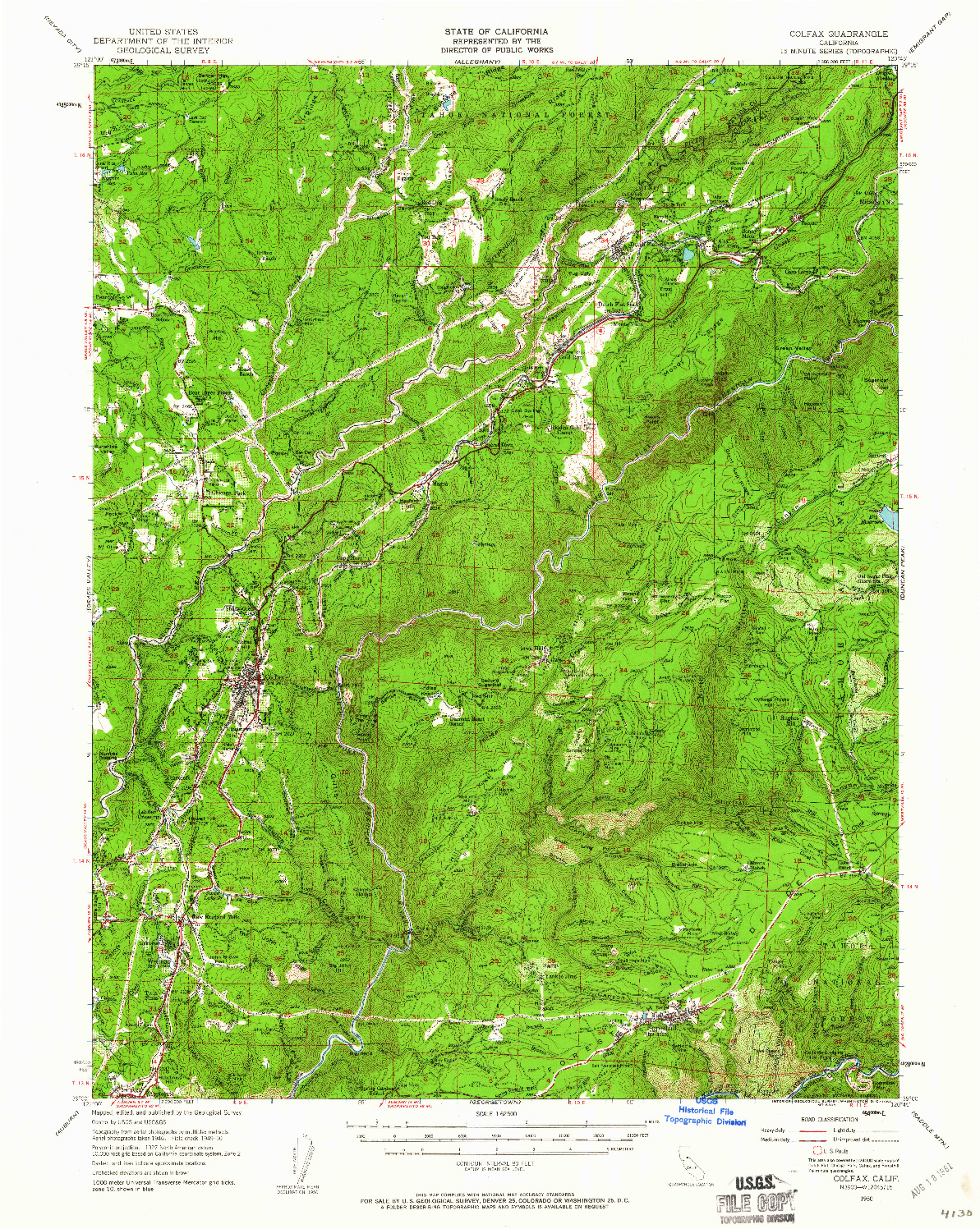 USGS 1:62500-SCALE QUADRANGLE FOR COLFAX, CA 1950