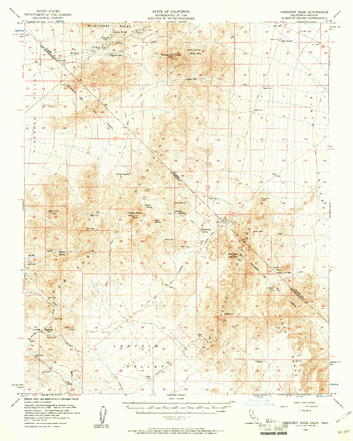 USGS 1:62500-SCALE QUADRANGLE FOR CRESCENT PEAK, CA 1956