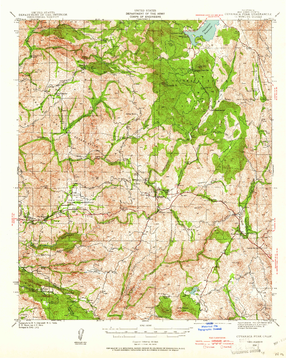 USGS 1:62500-SCALE QUADRANGLE FOR CUYAMACA PEAK, CA 1942