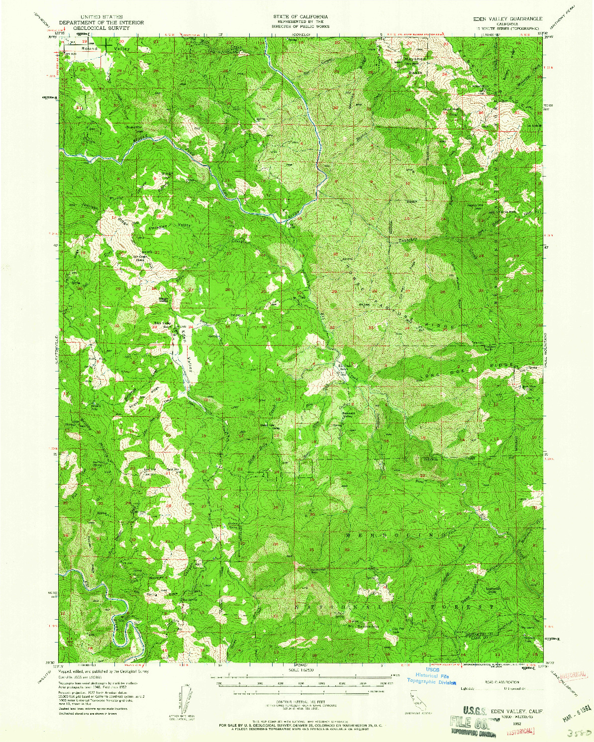 USGS 1:62500-SCALE QUADRANGLE FOR EDEN VALLEY, CA 1952