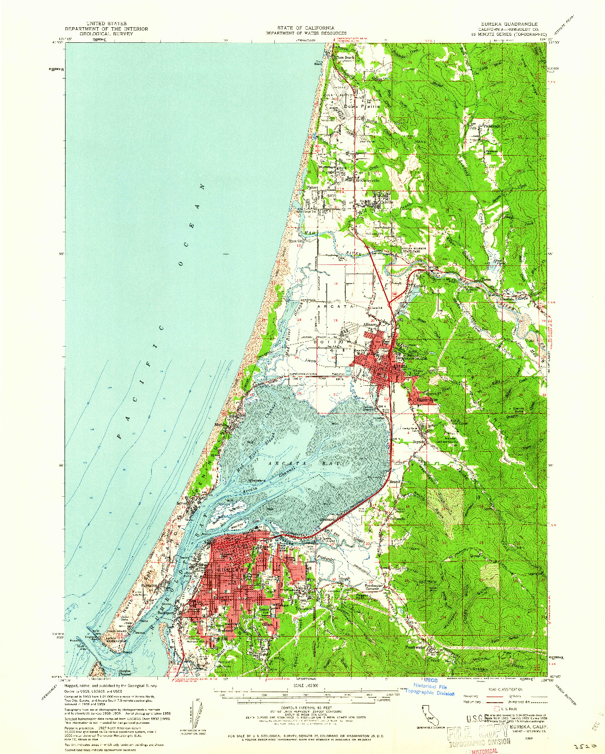 USGS 1:62500-SCALE QUADRANGLE FOR EUREKA, CA 1959